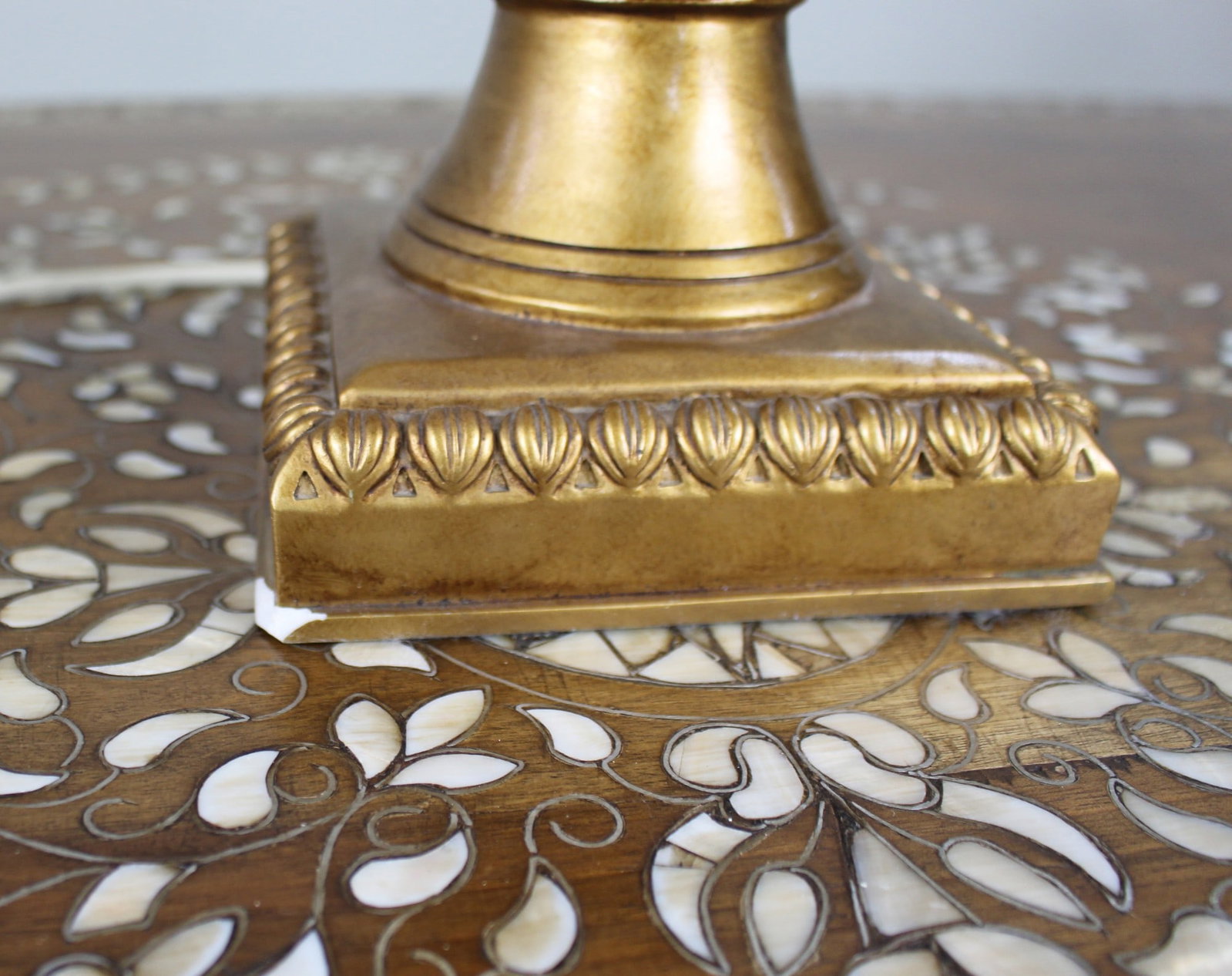 Vintage Gilt Table Lamp with Pleated Shade - 4