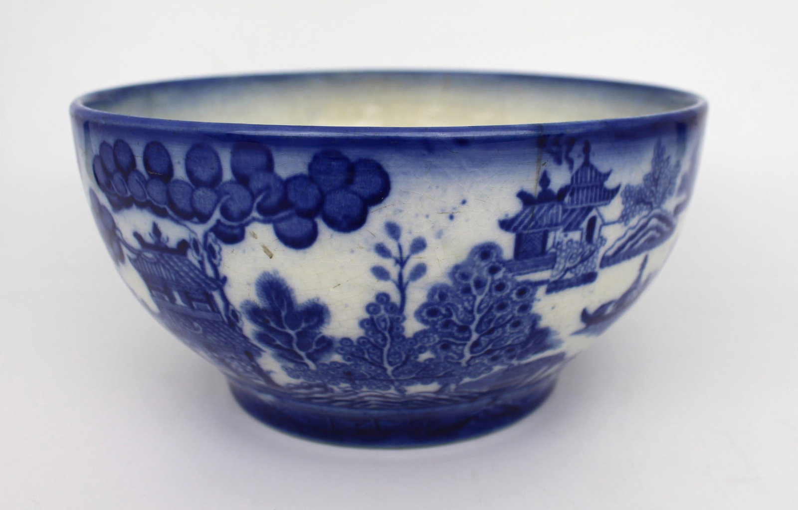 Semi China Blue & White Bowl: Title: Semi China Blue & White Bowl Description: Semi China Blue & White Bowl Victorian. Measures 18 x 18 x 9 (height) cm. A few old non structural hairline and craquelure commensurate with