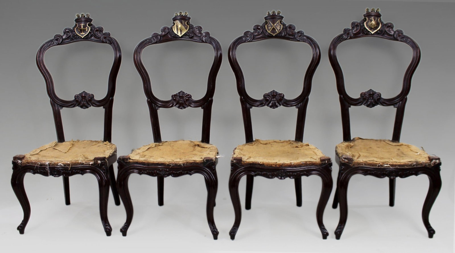 Set of 4 Victorian Heraldic Crested Chairs c.1850 (1 of 1)