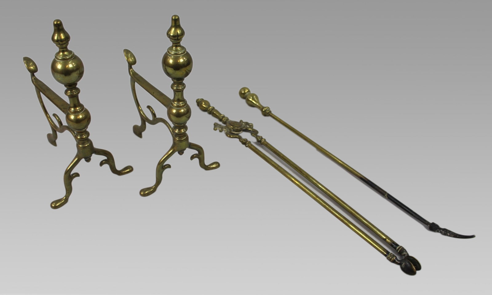 Antique Brass Fire Dogs and Companion Set, c.1850–1880 (1 of 3)