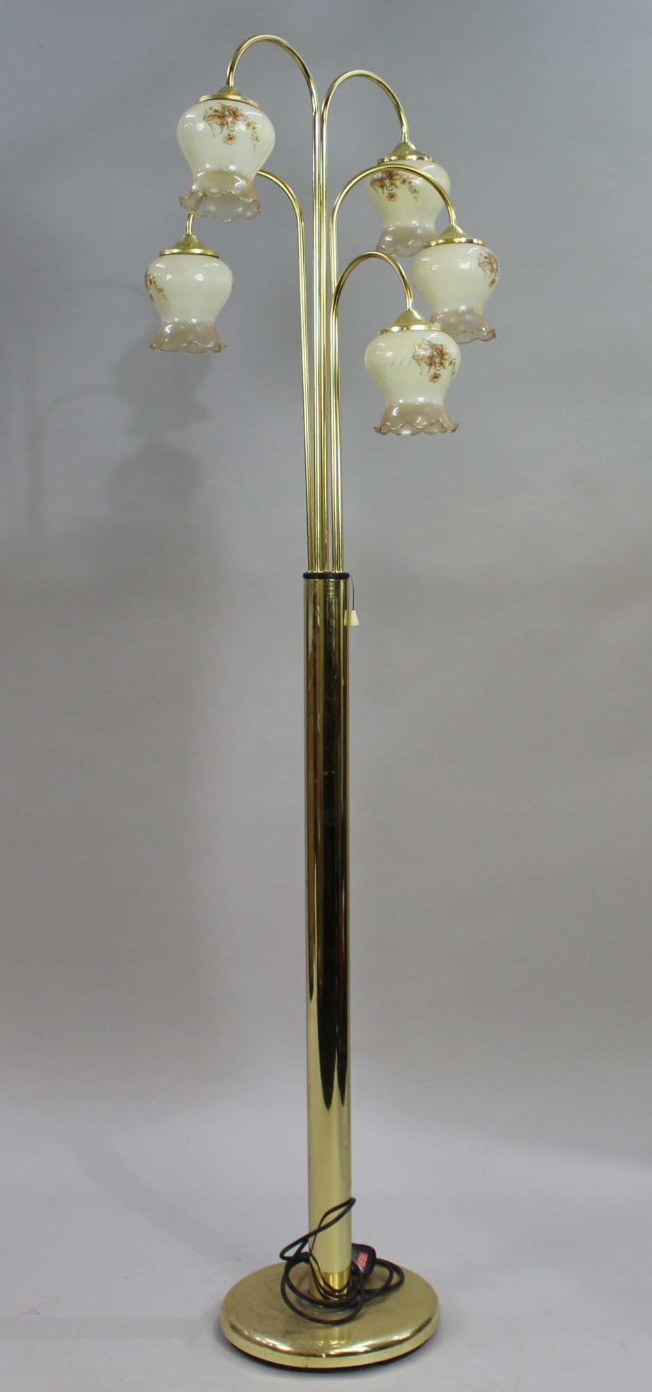 Brass Standard Lamp With Vintage Glass Shades (1 of 4)