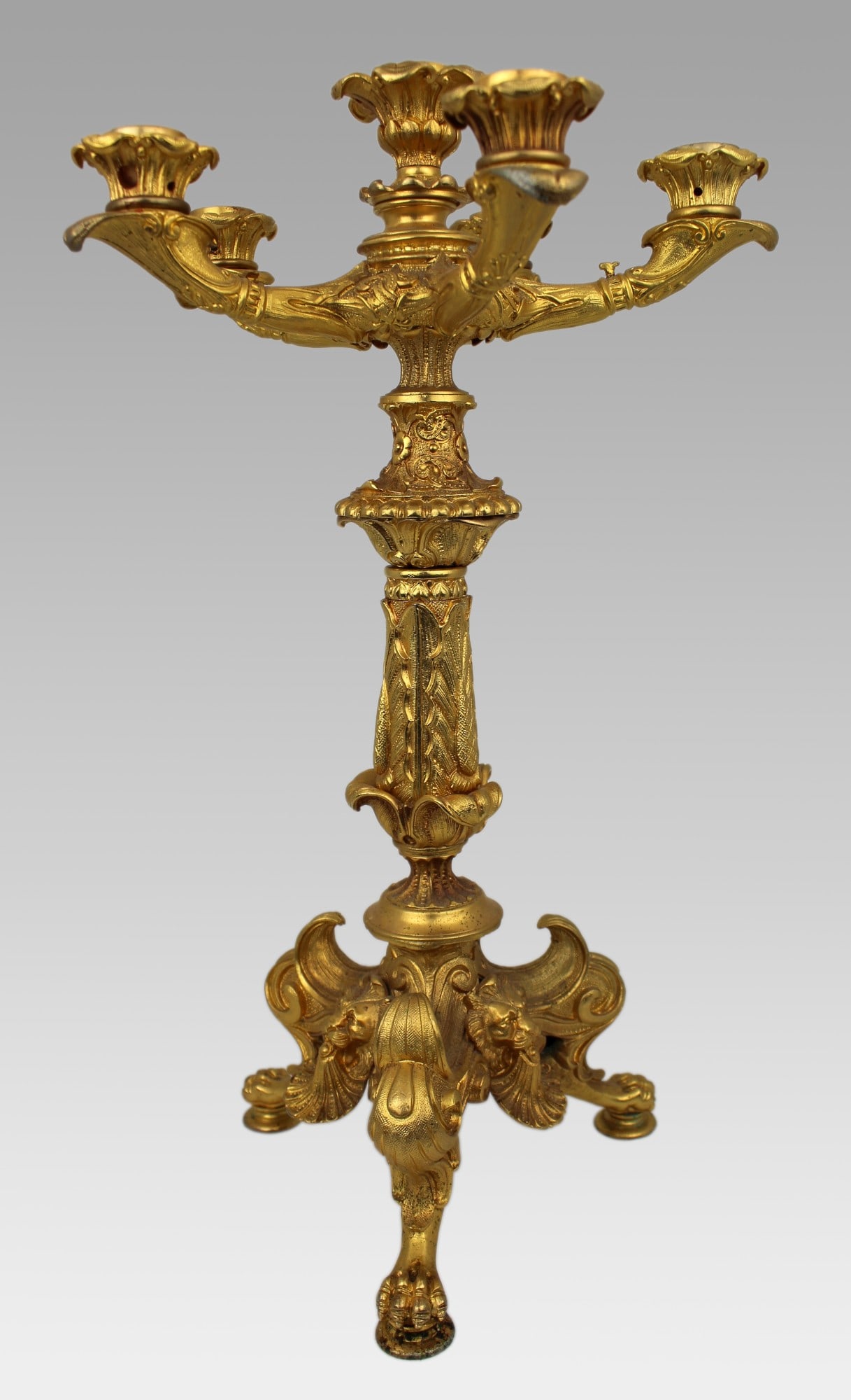 Mid-19th Century French Gilt Bronze Five-Light Candelabrum with Classical Motifs - 2