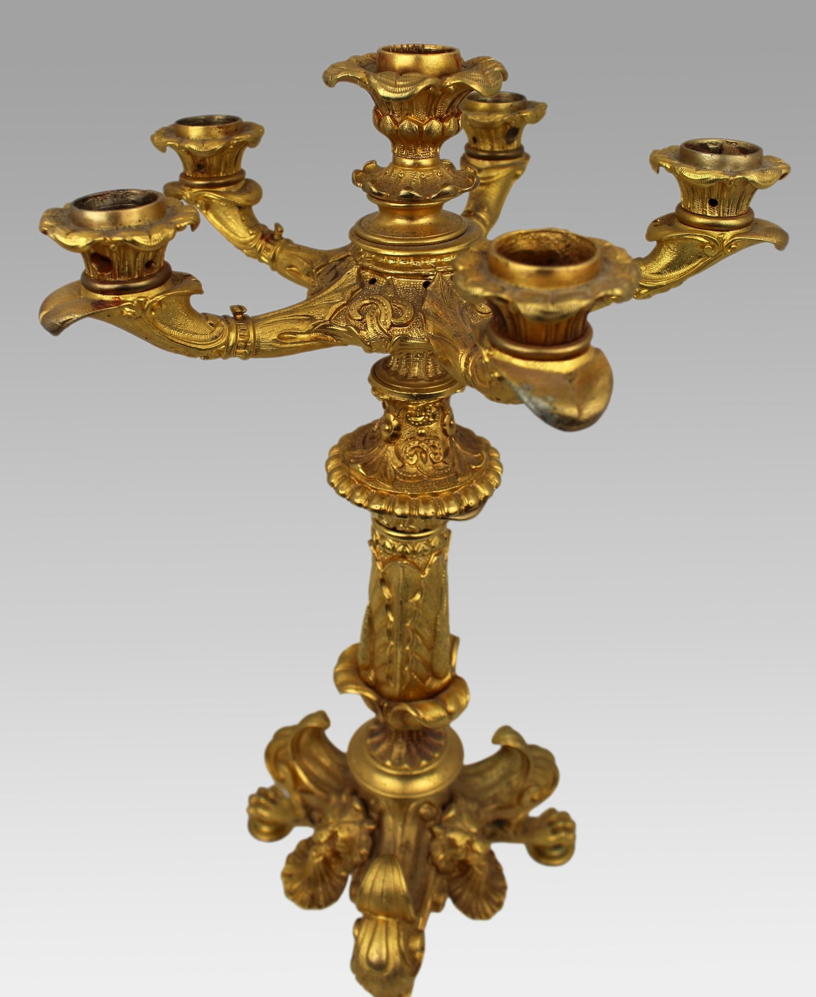 Mid-19th Century French Gilt Bronze Five-Light Candelabrum with Classical Motifs - 3