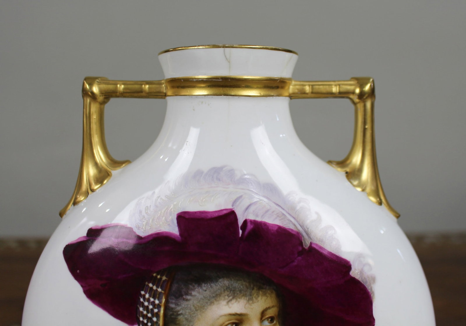 Hand-Painted & Gilded Porcelain Moon Flask Vase, Signed Baston, c.1890 - 8