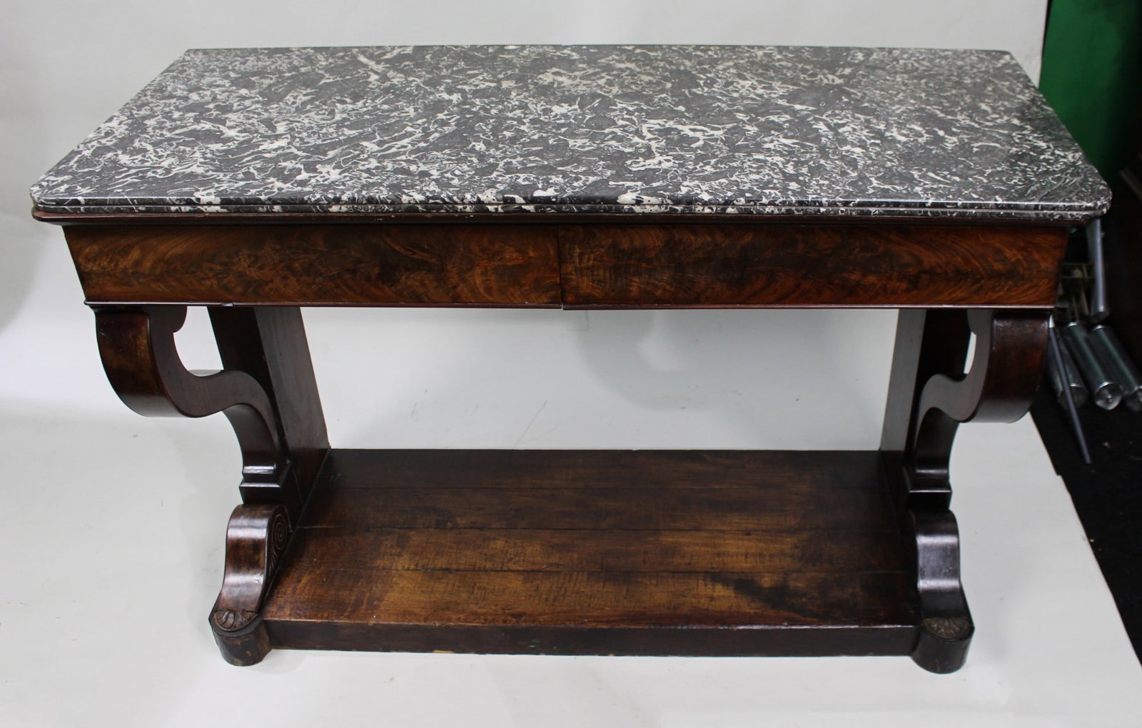 Fine Napoleon I Period French Mahogany Console Table with Variegated Marble Top - 4