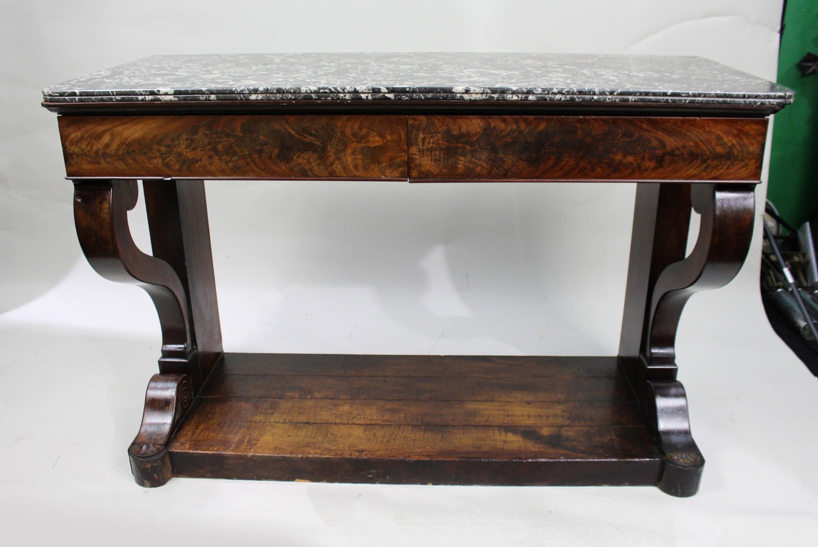 Fine Napoleon I Period French Mahogany Console Table with Variegated Marble Top - 6