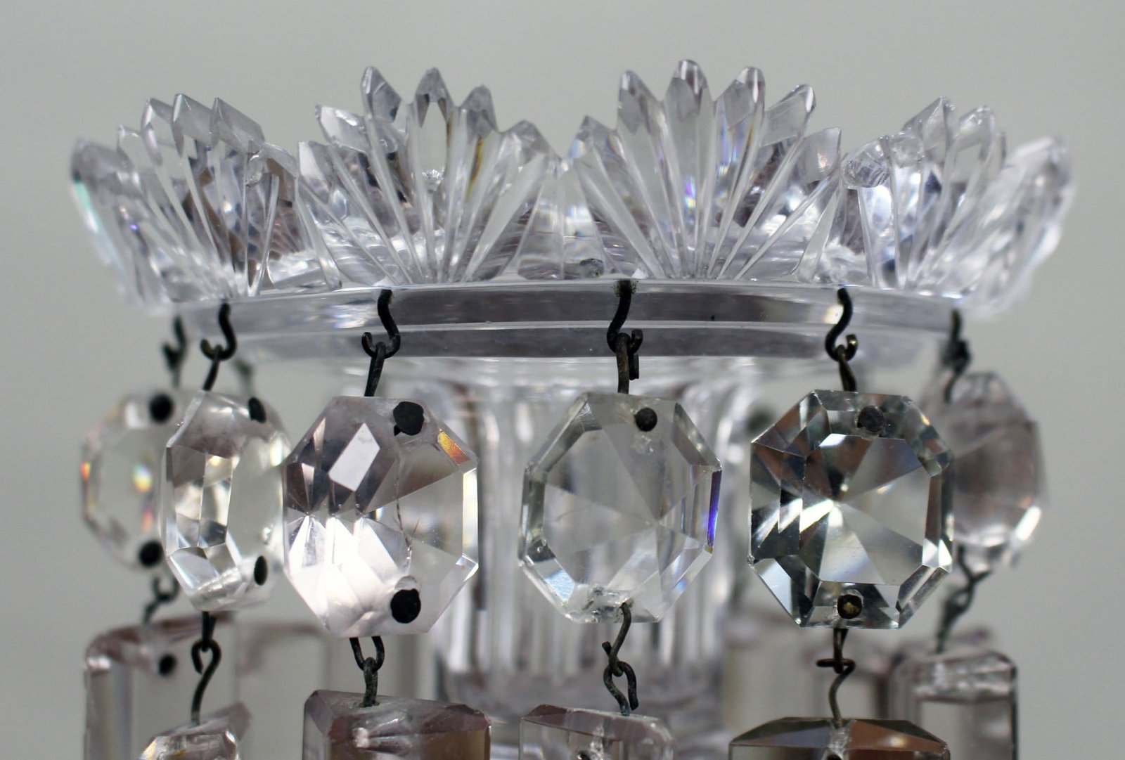 Fine Pair of Antique Cut Crystal Lustre Vases with Prism Drops - 6
