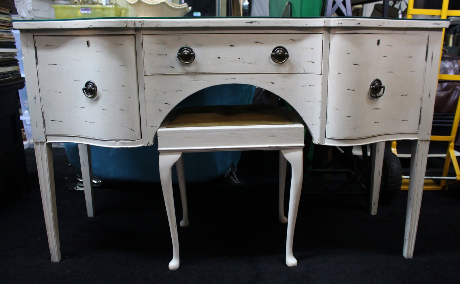 Vintage Painted Dressing Table with Stool - 2
