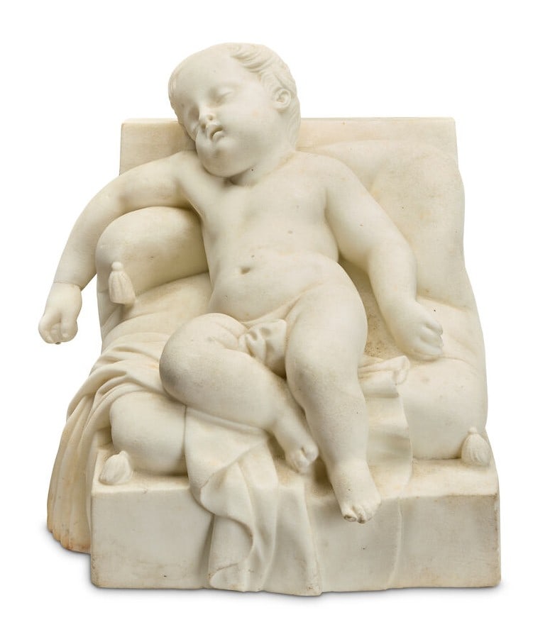 19th Century Italian Carrara Marble Sculpture of Sleeping Putto: Title: 19th Century Italian Carrara Marble Sculpture of Sleeping Putto Description: 19th Century Italian Carrara Marble Sculpture of Sleeping Putto A finely carved Italian Grand Tour marble sculpture