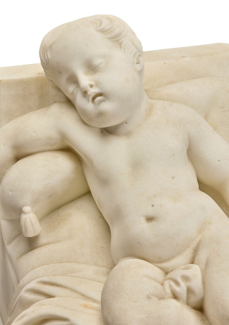19th Century Italian Carrara Marble Sculpture of Sleeping Putto - 4