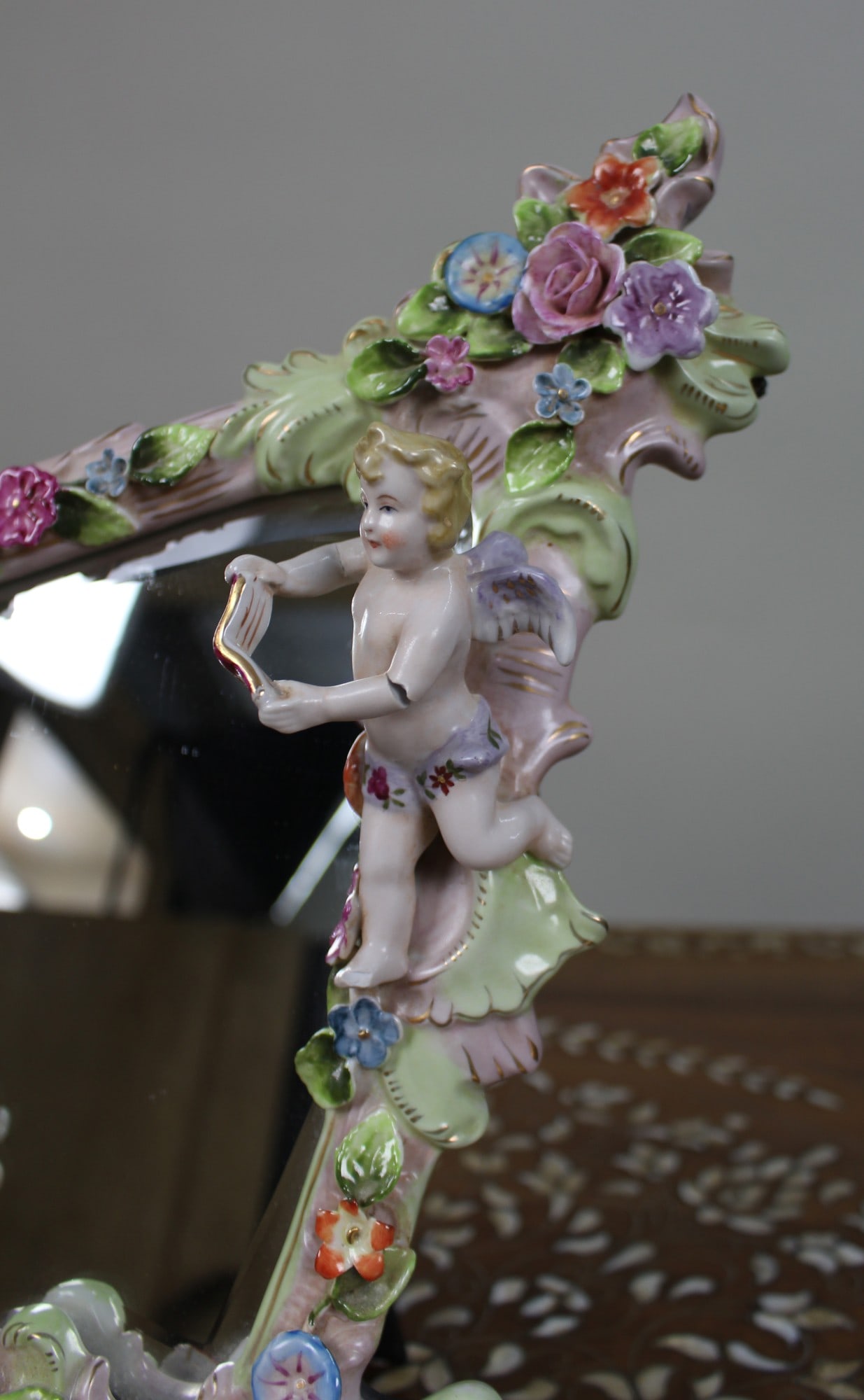 Vintage Dresden Porcelain Vanity Mirror - 4