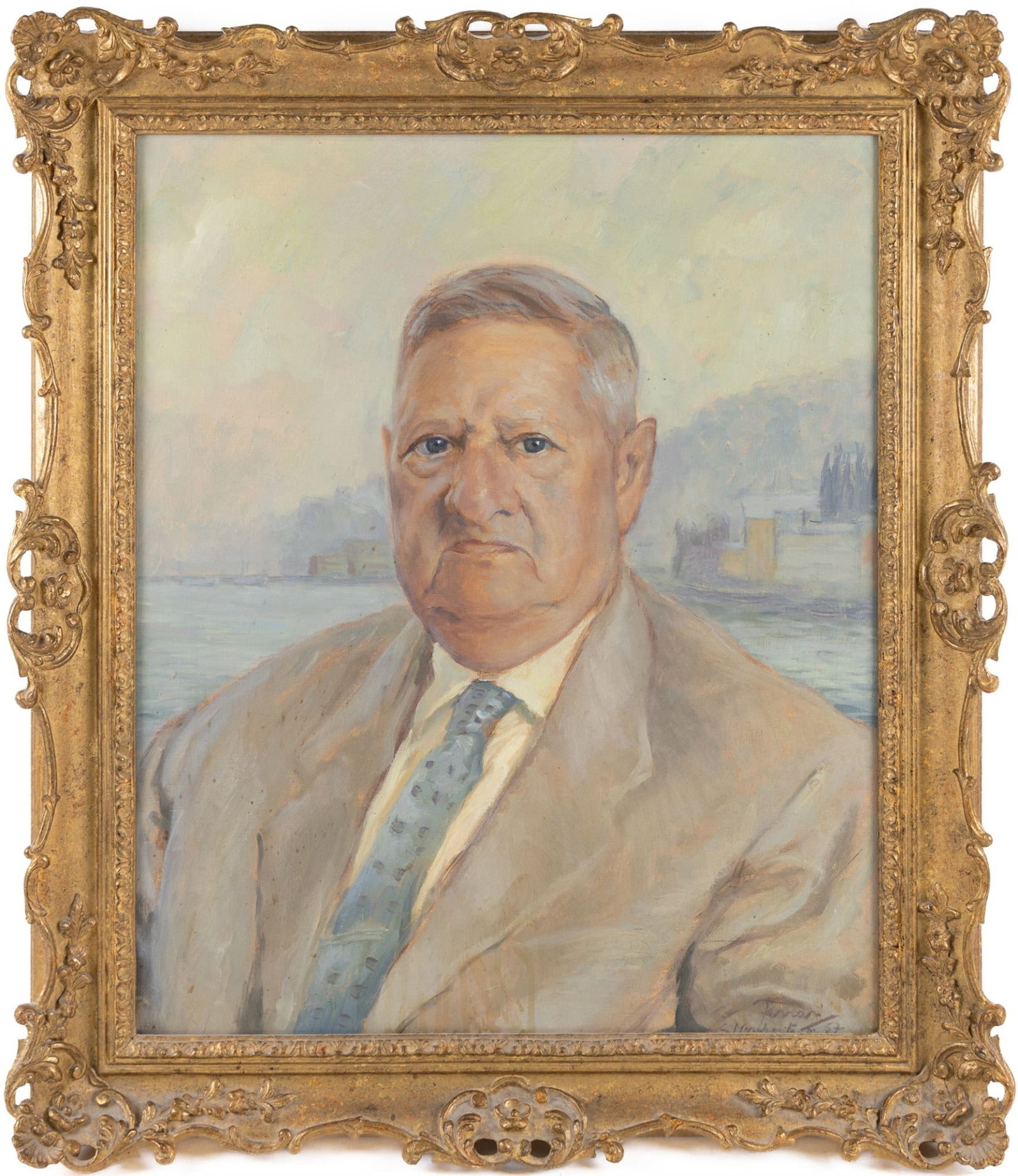 Pair of Mid 20th c. Italian Portraits in Swept Gilt Frames - 3