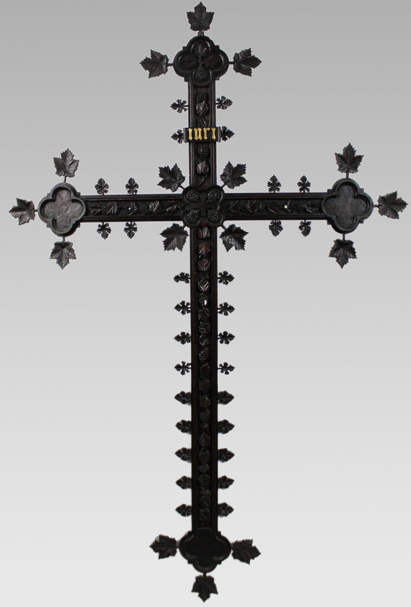 Large Antique 19th Century Carved Black Forest Cross: Title: Large Antique 19th Century Carved Black Forest Cross Description: 19th Century Carved Black Forest Cross We are pleased to offer a beautifully carved 19th-century Black Forest cross featuring