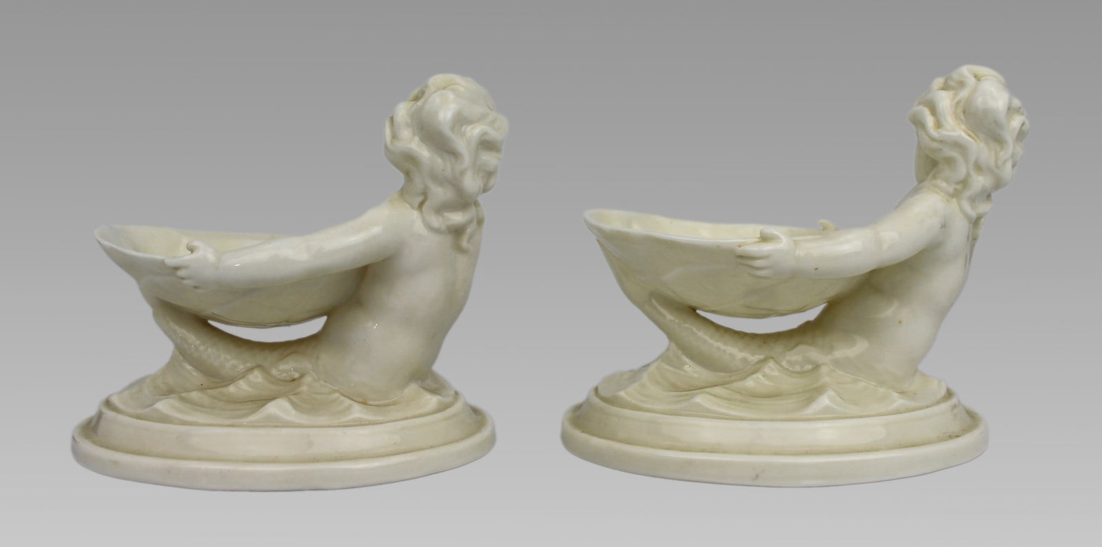 Pair of Royal Worcester Blanc de Chine Merchild Salt Cellars - 5
