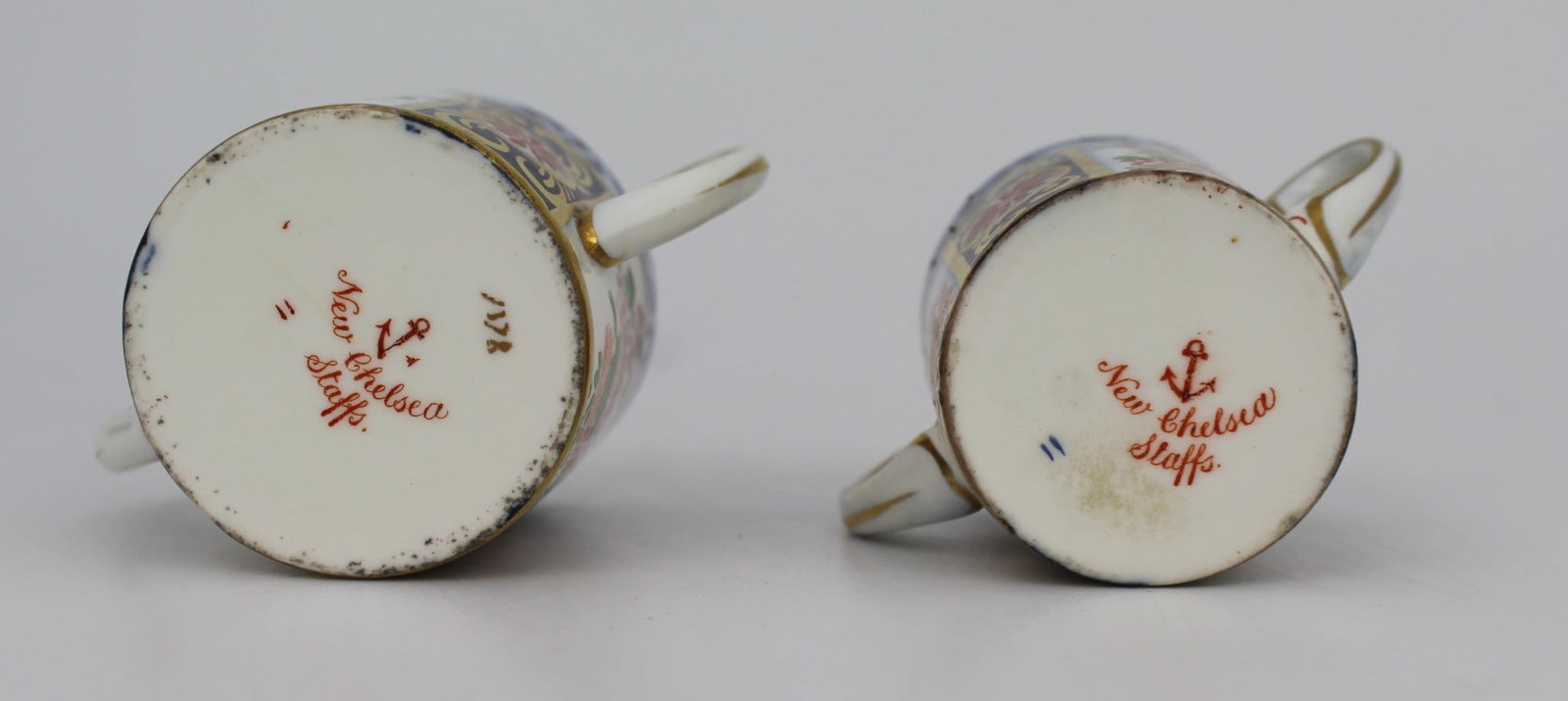 Pair of New Chelsea Staffs Miniature Two Handled Cups c.1920 - 2