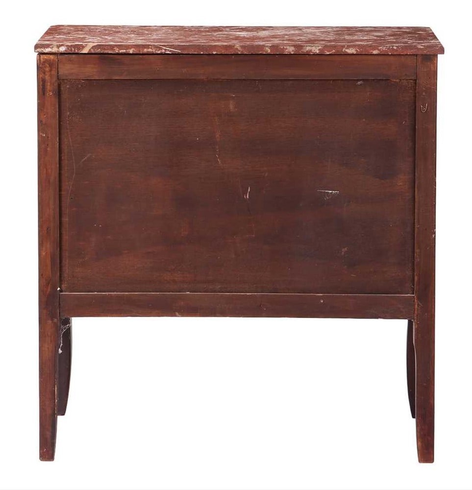 French Louis XVI Style Mahogany & Tulipwood Commode with Rouge Marble Top - 14