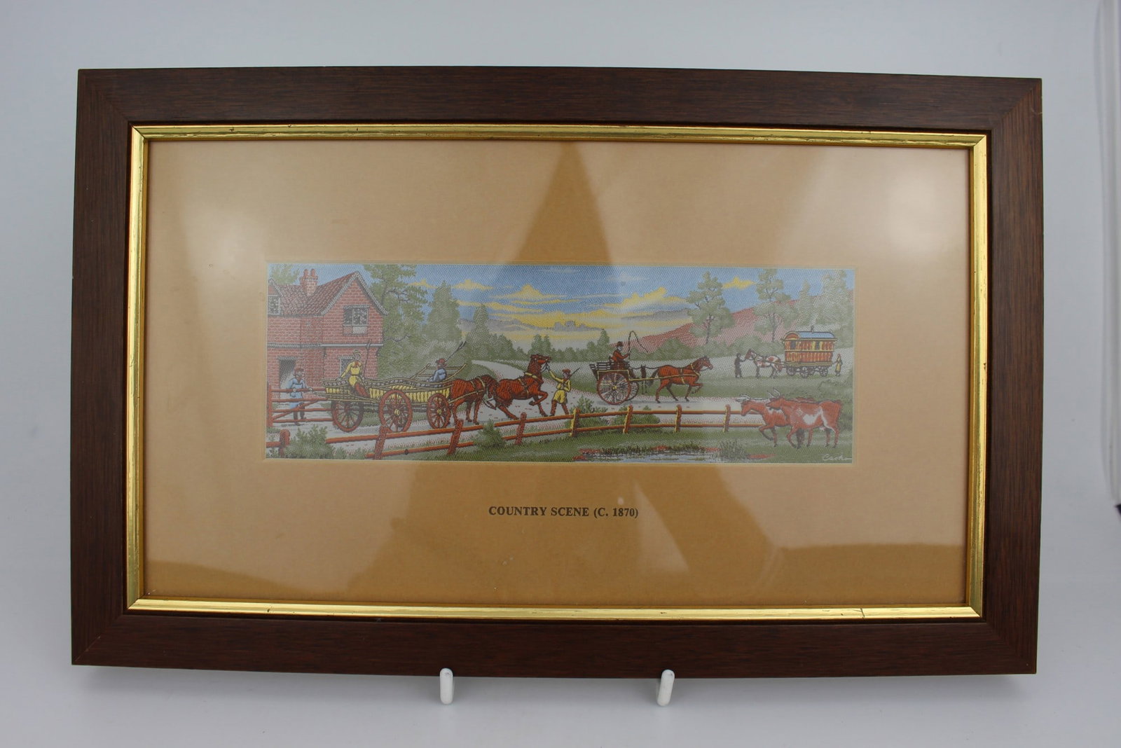 Pair of Cashs Miniaure Woven Pictures: Title: Pair of Cashs Miniaure Woven Pictures Description: Pair of Cash's Miniature Woven Pictures Set behind glass with titled mount in gilt and mahogany frame. Frame measures 34 x 21 (height) cm