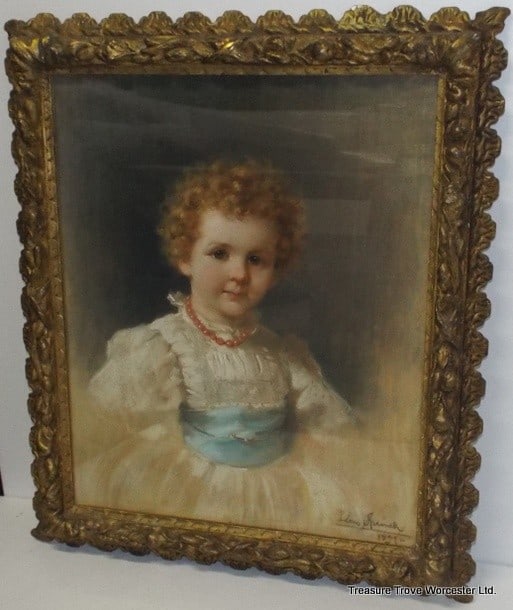 Antique 1897 Pastel Portrait of a Child by Léon Spinick: Title: Antique 1897 Pastel Portrait of a Child by Léon Spinick Description: Antique 1897 Pastel Portrait of a Child by Léon Spinick A late 19th-century pastel portrait of a child, signed