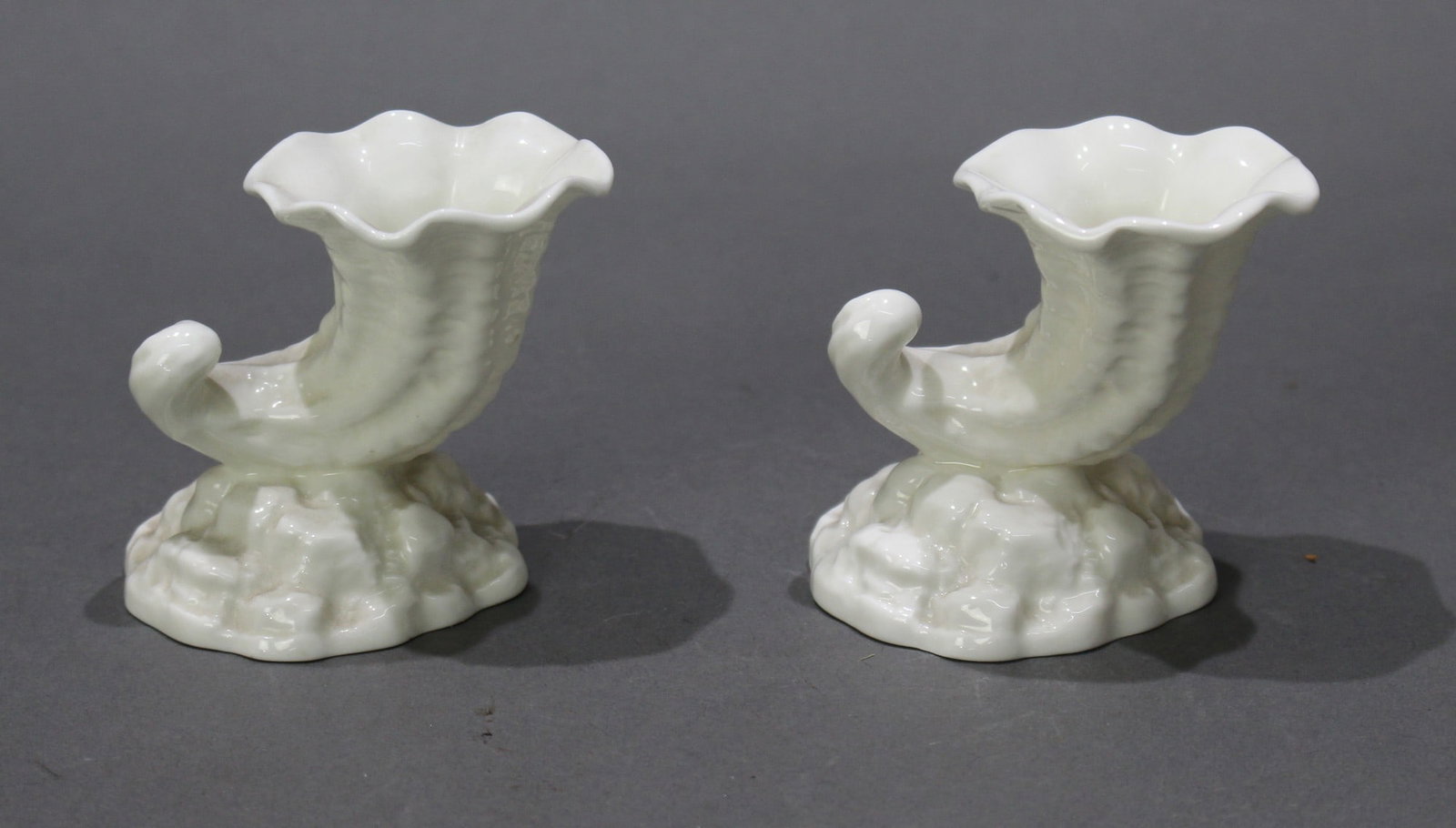 Pair of Royal Worcester Cornucopia Bud Vases 3212 1960: Title: Pair of Royal Worcester Cornucopia Bud Vases 3212 1960 Description: Pair of Royal Worcester Cornucopia Bud Vases 3212 1960 Royal Worcester. Porcelain. Model number 3212. Date mark to each