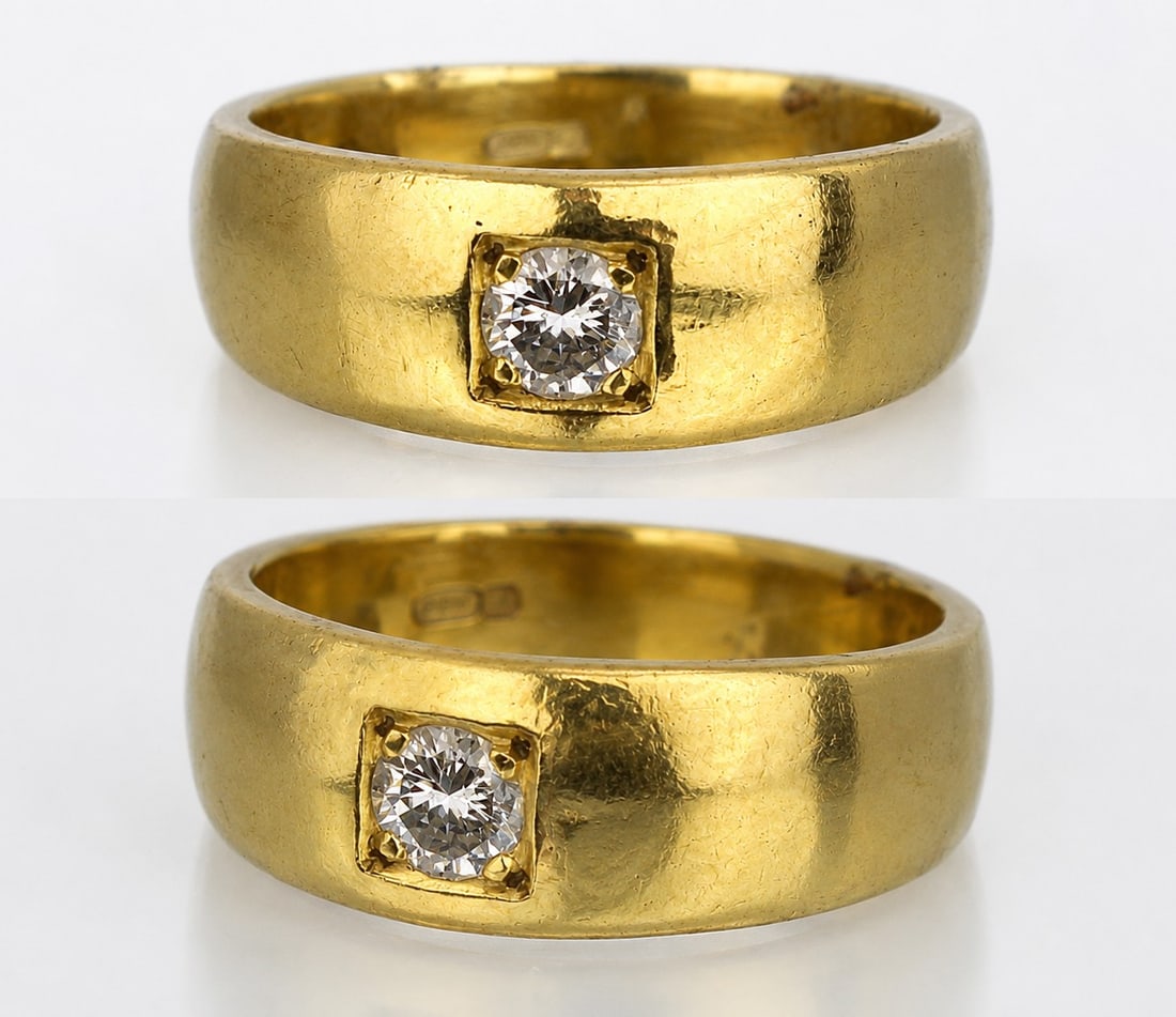 0.28ct Diamond 18ct Gold Signet Ring: Title: 0.28ct Diamond 18ct Gold Signet Ring Description: Vintage 18ct Gold Diamond Signet Ring This elegant vintage signet ring features a 0.28-carat round brilliant-cut diamond set in a yellow gold