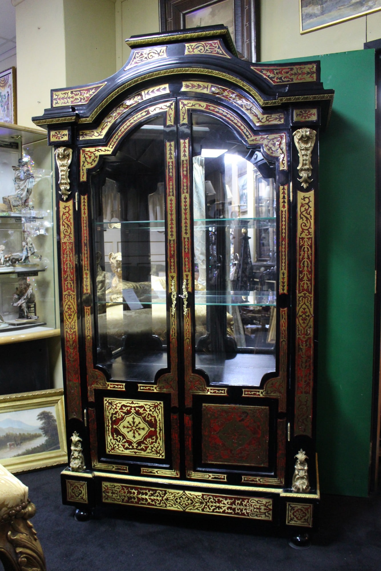 Vintage Napoleon III Style Boulle Display Vitrine Cabinet - 5