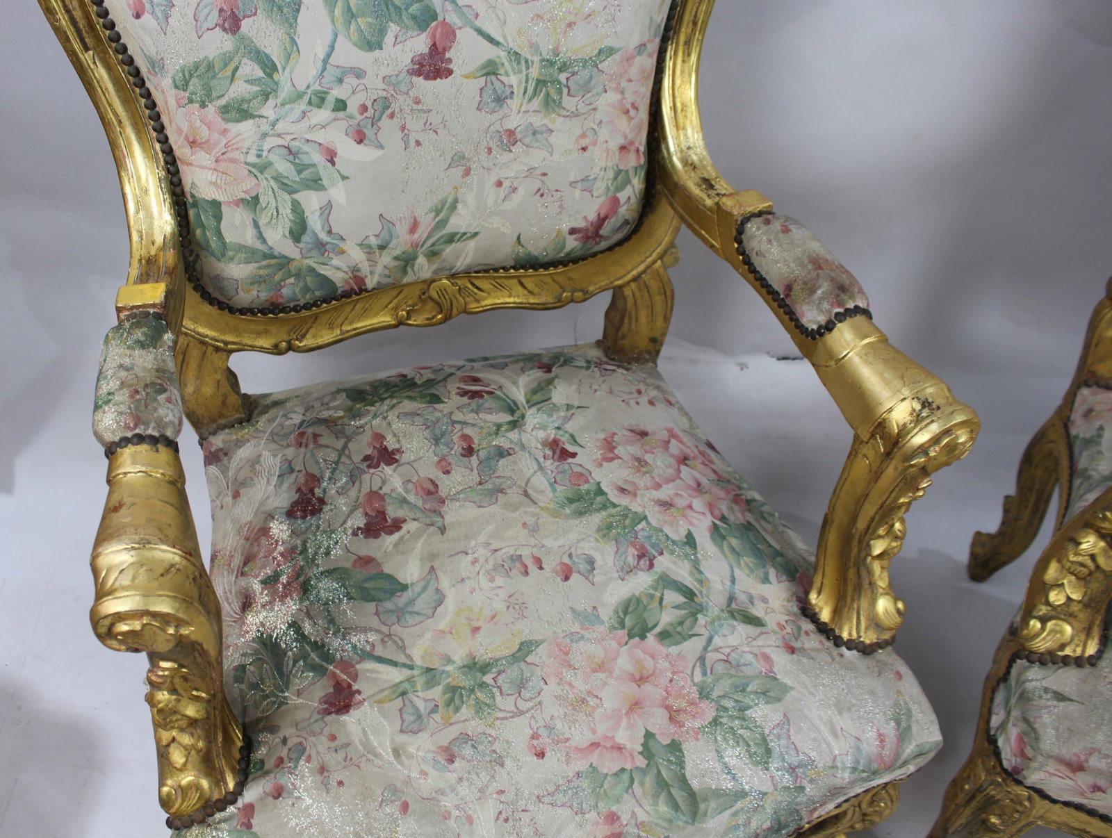 Pair of Louis XV Style Italian Giltwood Fauteuils - 5