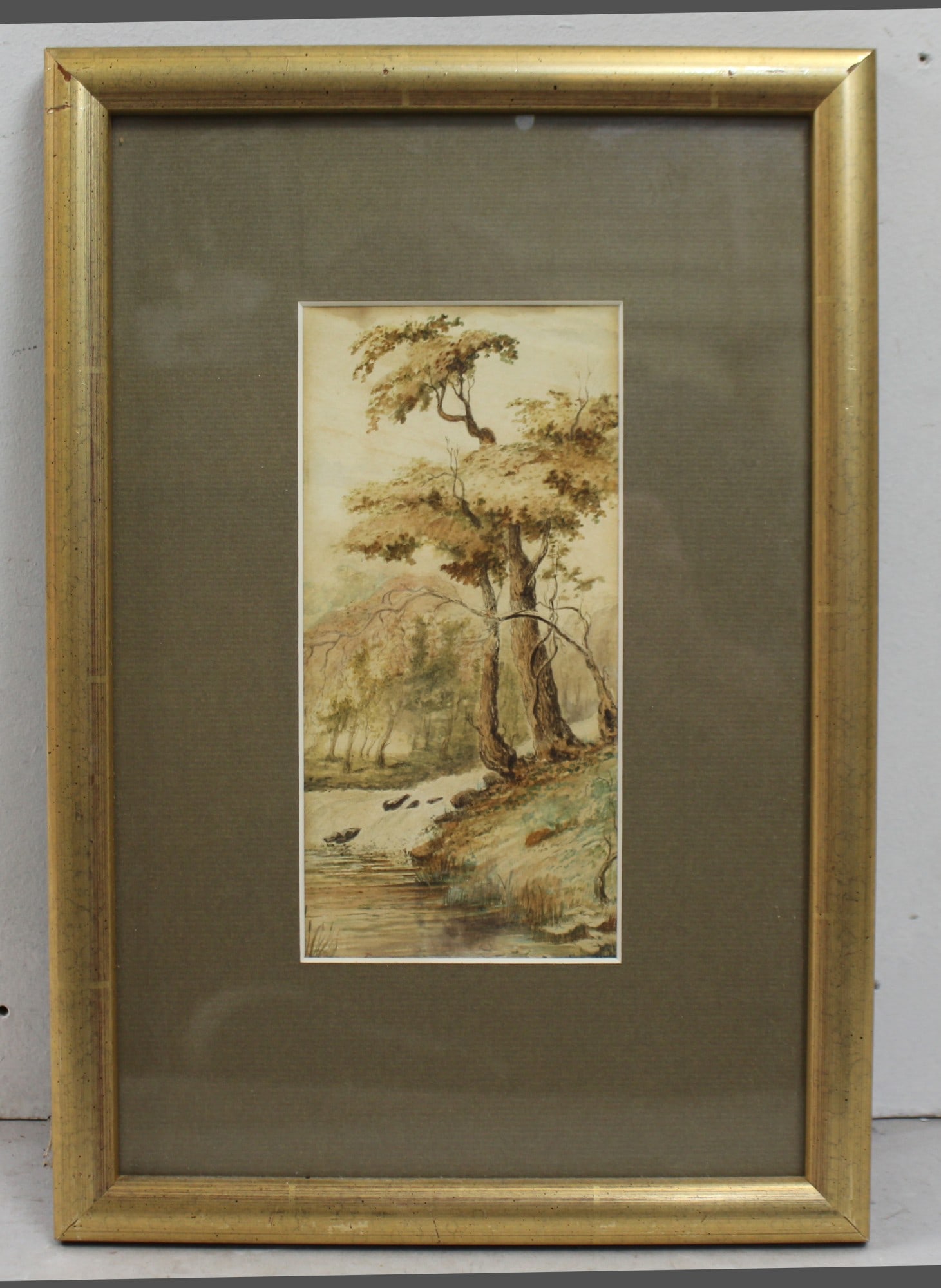 Early 20th Century Watercolour – Tree by River Bank: Title: Early 20th Century Watercolour – Tree by River Bank Description: Early 20th Century Watercolour – Tree by River Bank A finely painted early 20th-century watercolour depicting a