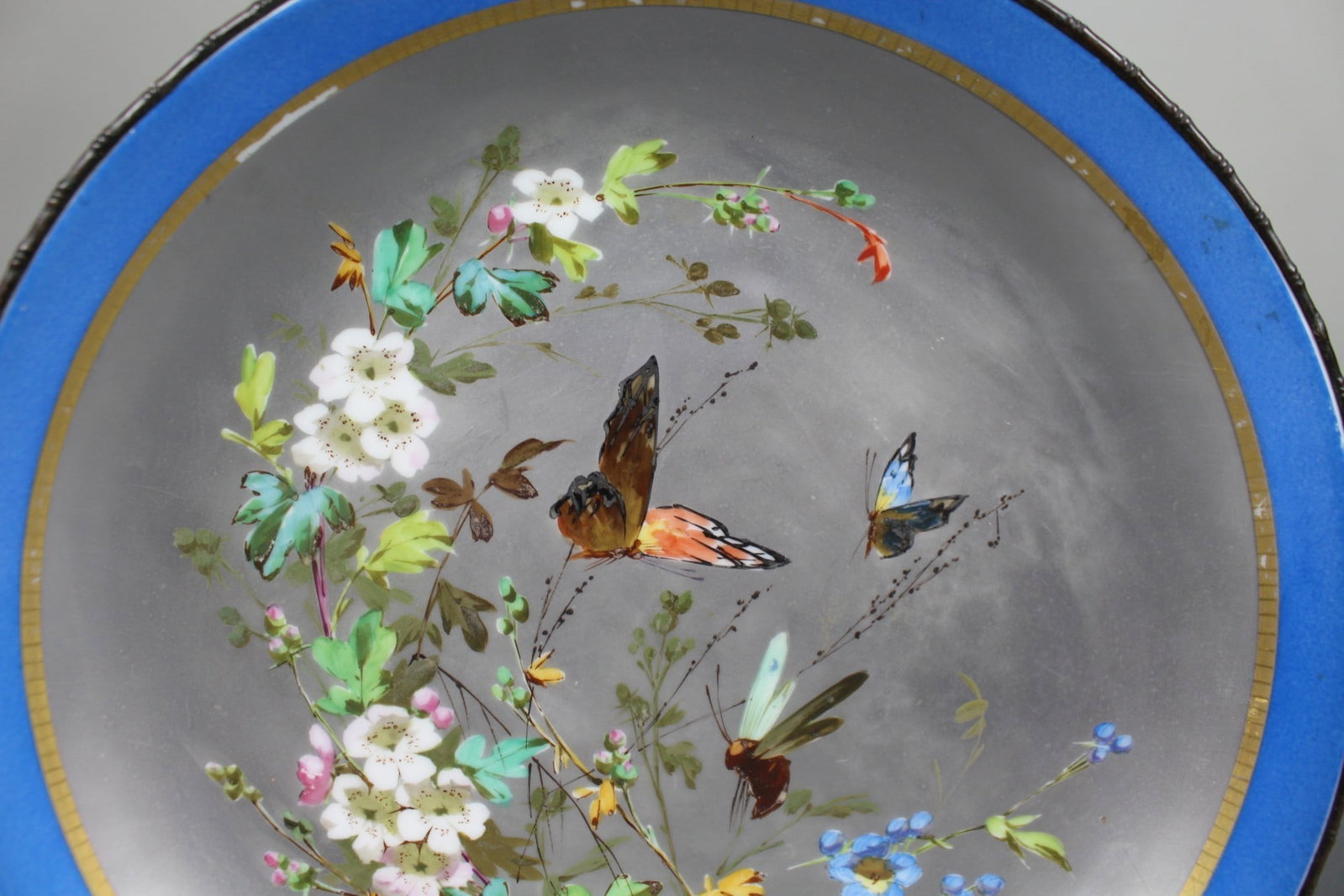 Antique Continental Porcelain Platinum Dish with Gilt Bronze Rim - 10