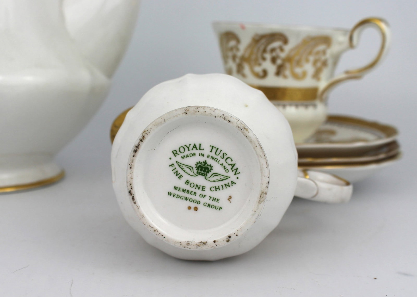 Royal Tuscan White & Gold Tea Pot & Other Service Pieces - 3