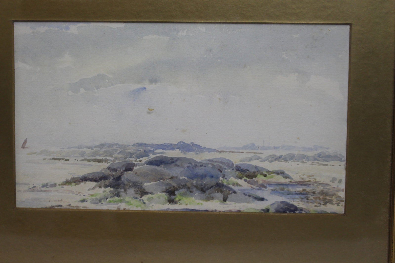 Edwardian Beach Waterclour Set in Gilt Frame - 2