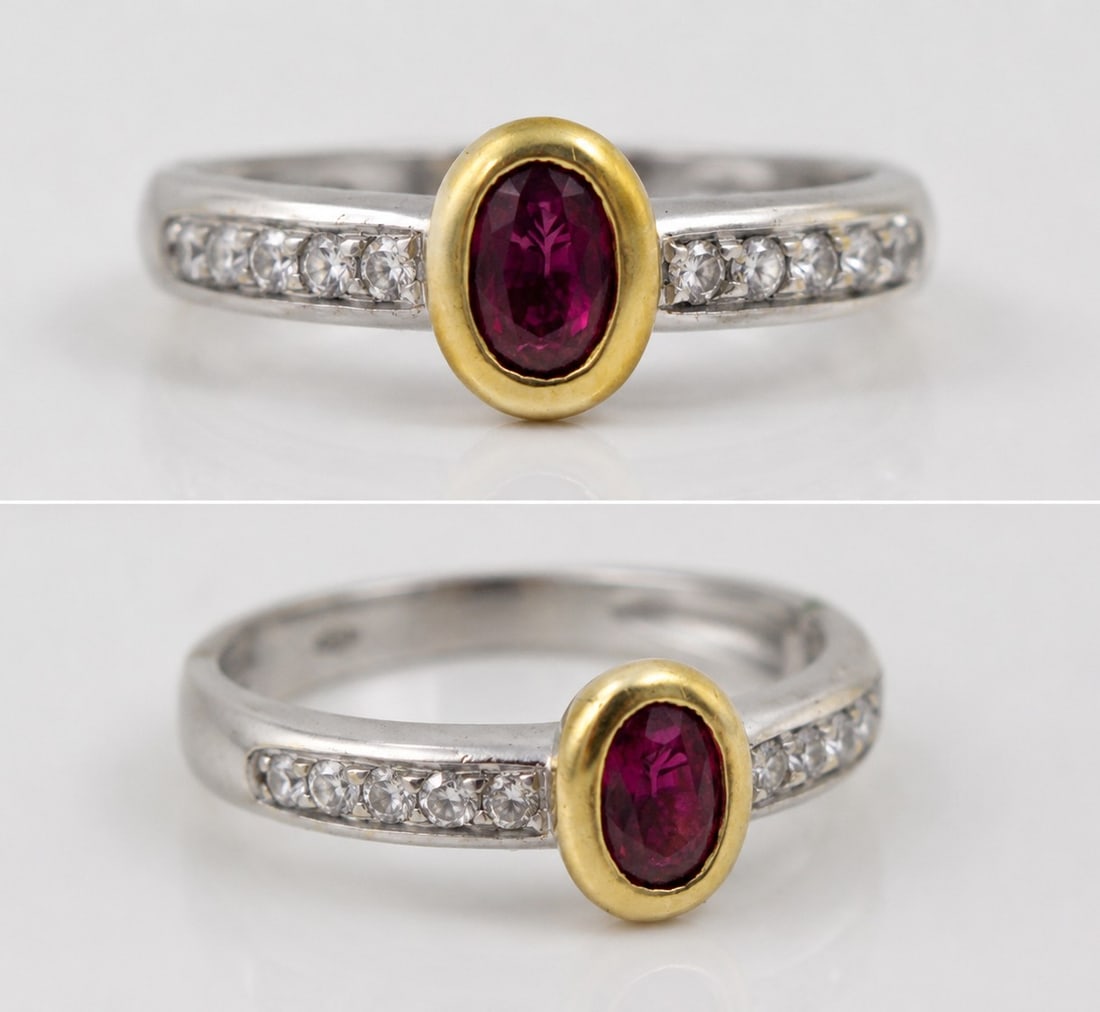 Vintage Ruby & Diamond Ring in 18ct White Gold - 2