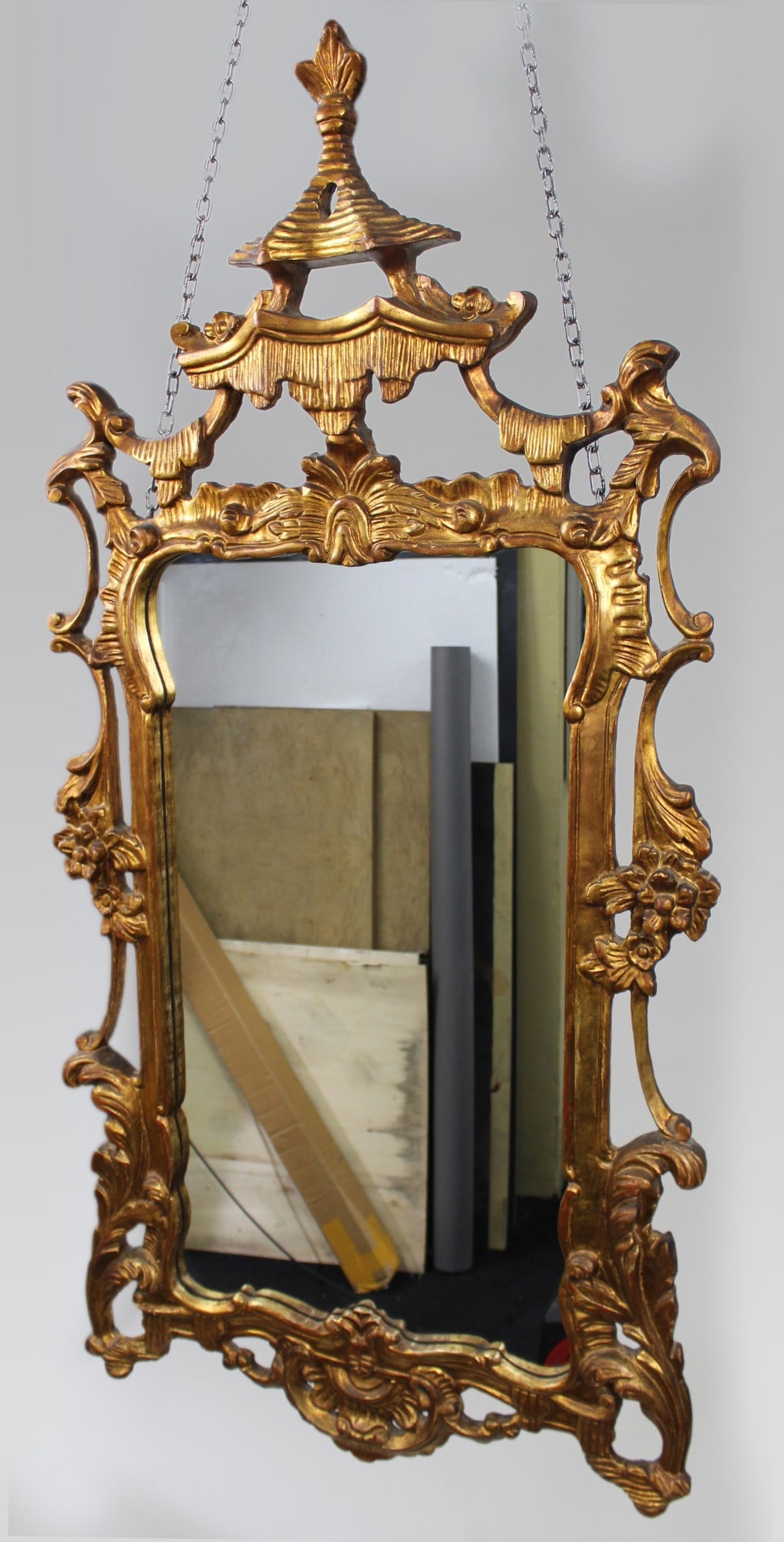 Large Italian Rococo Style Carved Giltwood Wall Mirror - 2