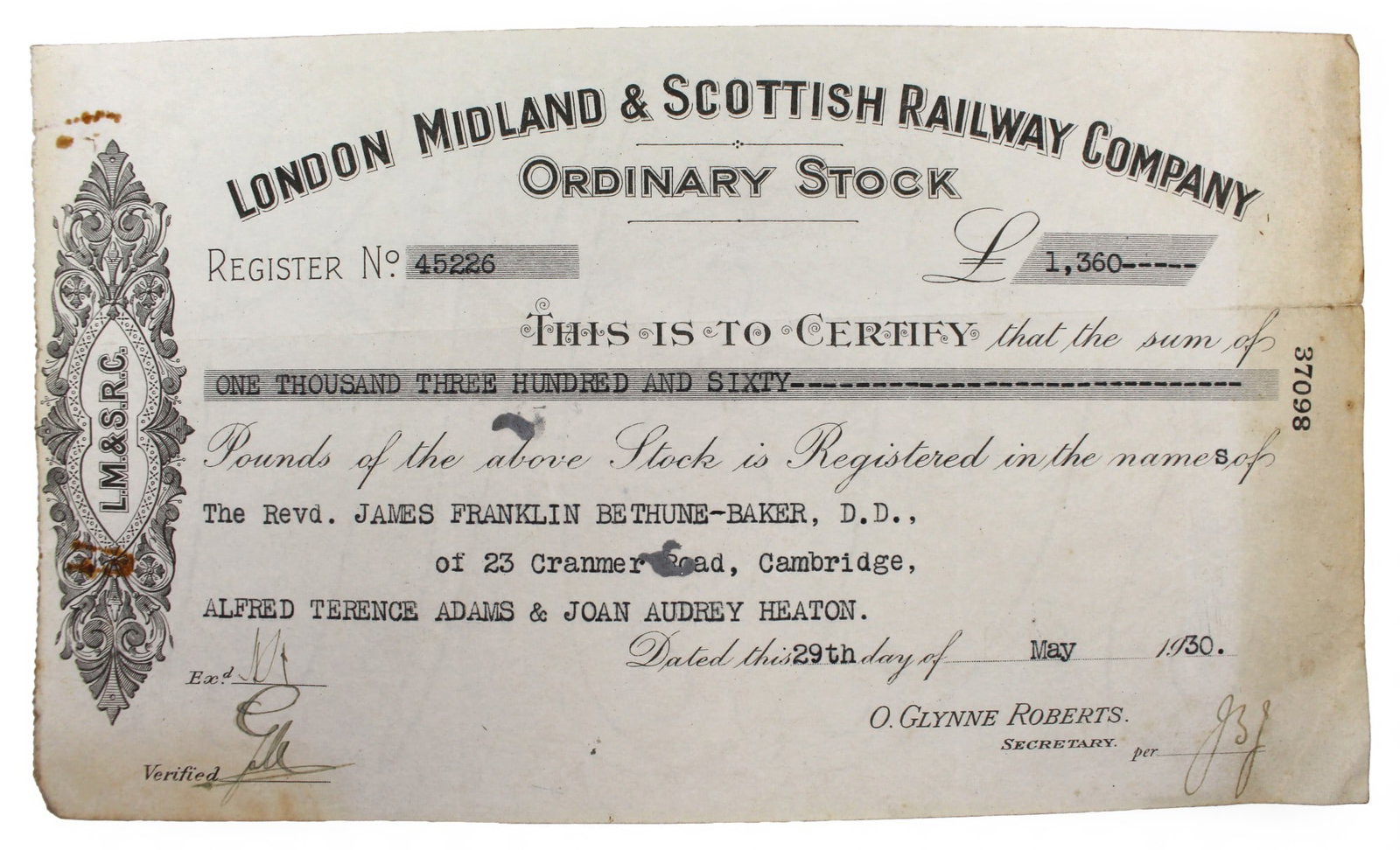 Vintage Railway Stock Certificates (4 Pieces) – (1930) - 14