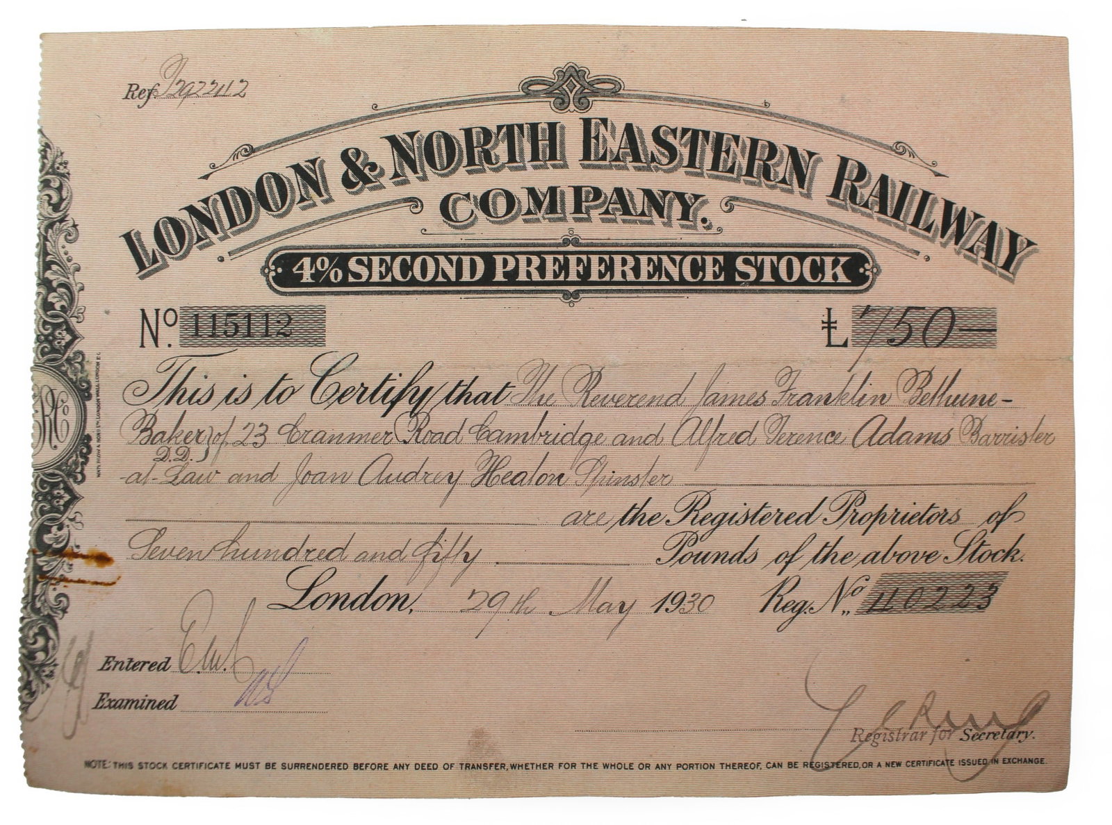 Vintage Railway Stock Certificates (4 Pieces) – (1930) - 2