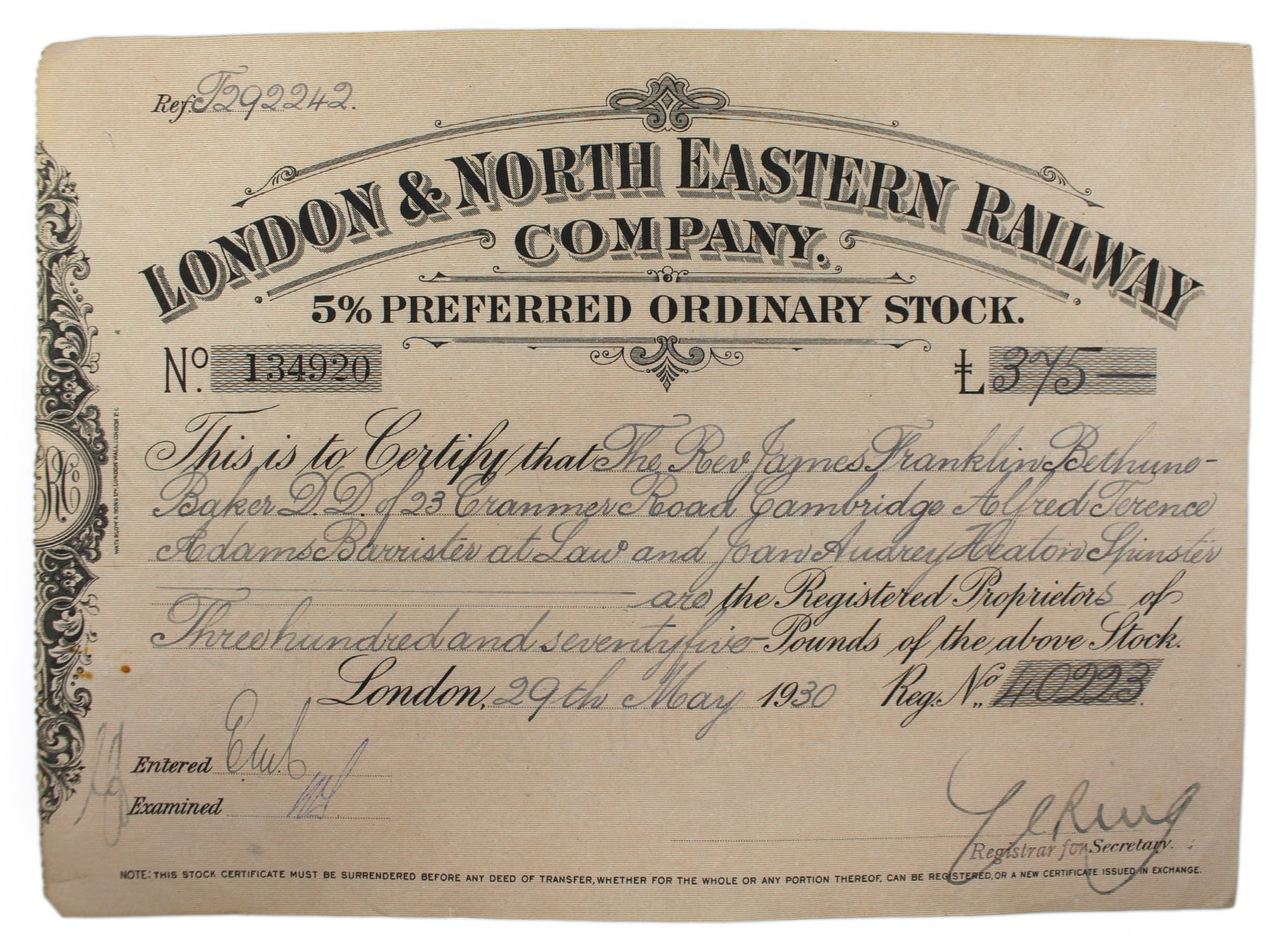 Vintage Railway Stock Certificates (4 Pieces) – (1930) - 6