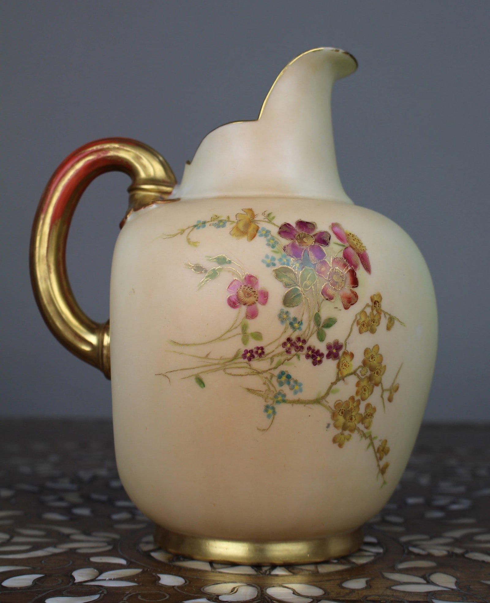 Antique Royal Worcester Blush Ivory Ewer, Hand-Painted Porcelain, 1896 - 6