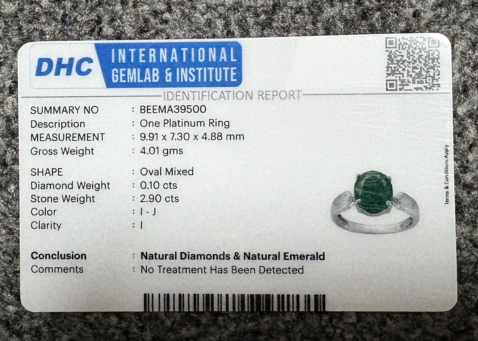 Beautiful 2.90 CT Natural Emerald Ring With Natural Diamonds & Platinum 950 - 9