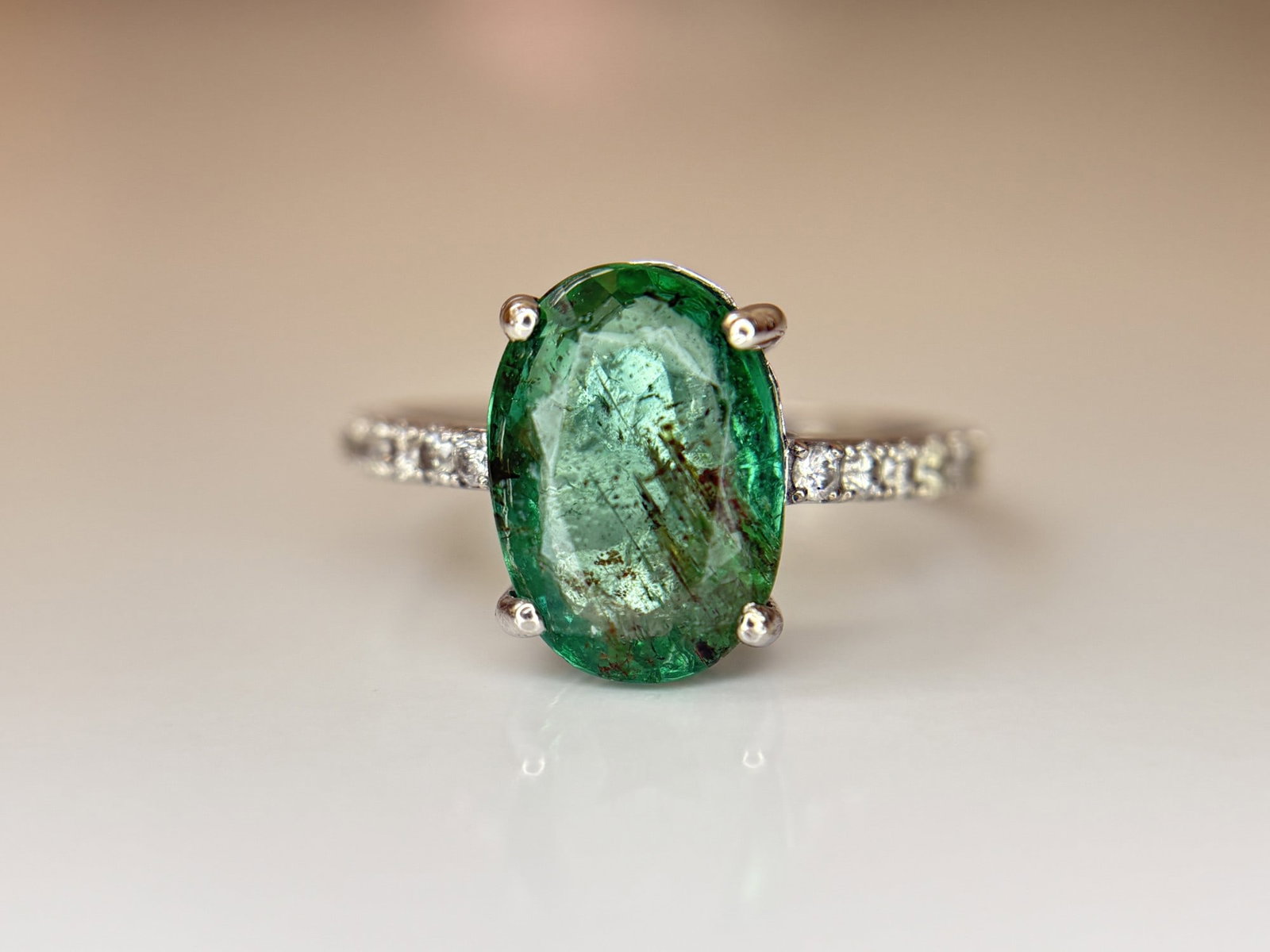 Beautiful Natural Emerald 3.00ct With Natural Diamonds & 18k Gold - 4