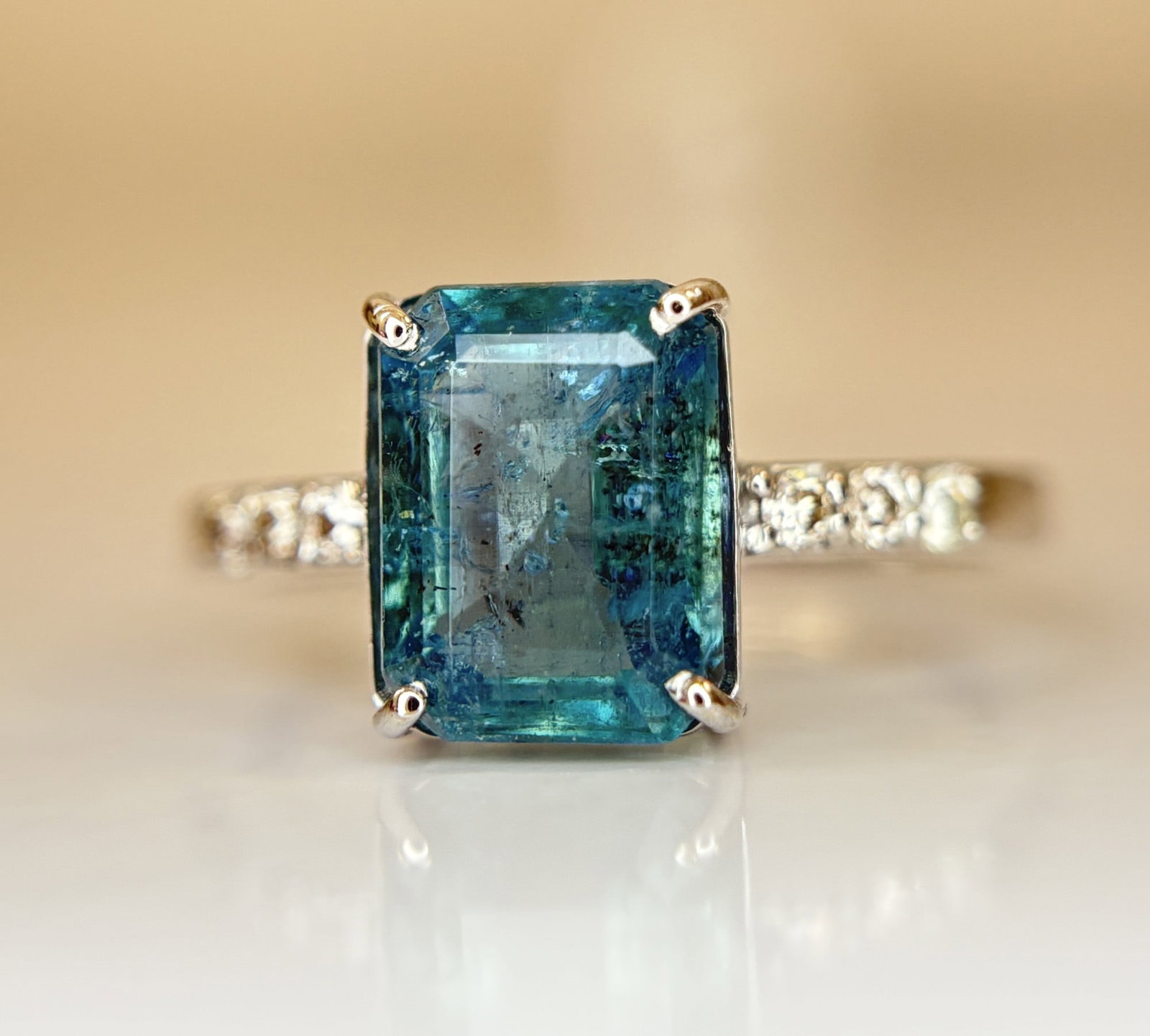 Beautiful 3.50 CT Natural Emerald Ring With Natural Diamonds & Platinum 950 - 3