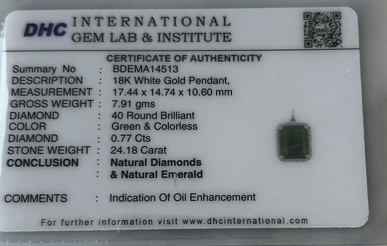 Beautiful 24.18 ct Natural Emerald With Natural Diamonds & 18k Gold - 9