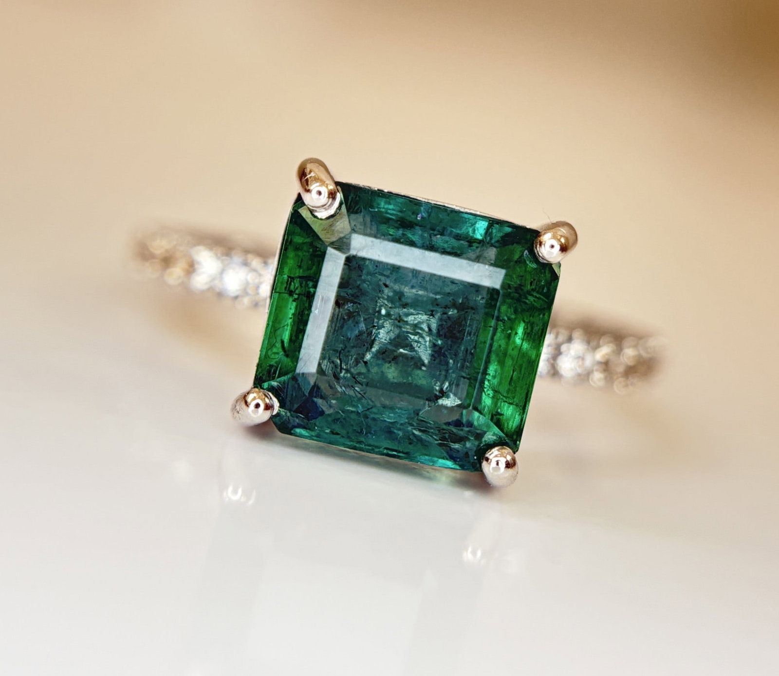 Beautiful 3.42 CT Natural Emerald Ring With Natural Diamonds & Platinum 950 - 8