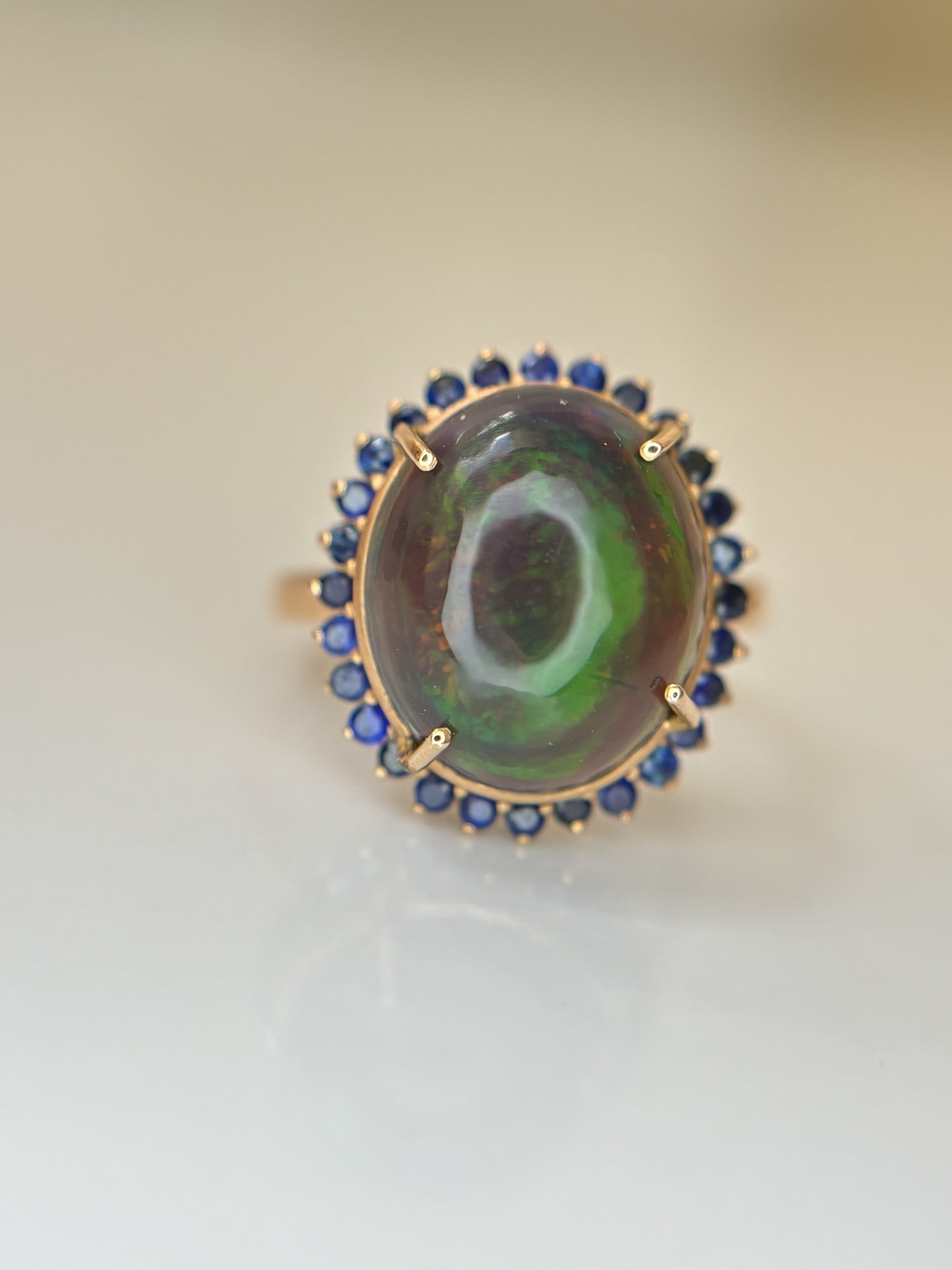 Beautiful Natural 3.40Ct Black Opal Ring With Natural Blue Sapphire and 18k Gold - 6