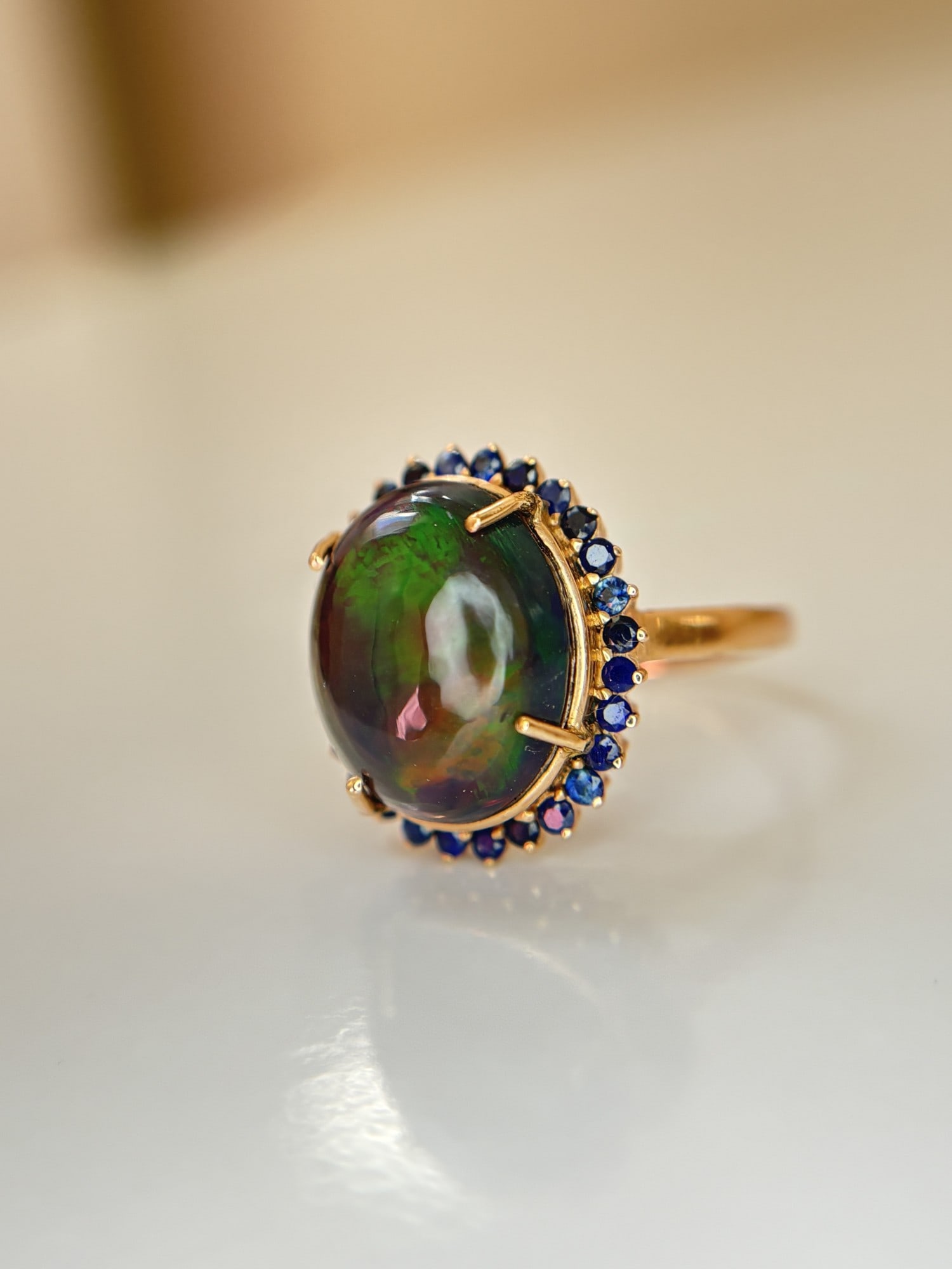 Beautiful Natural 3.40Ct Black Opal Ring With Natural Blue Sapphire and 18k Gold - 9
