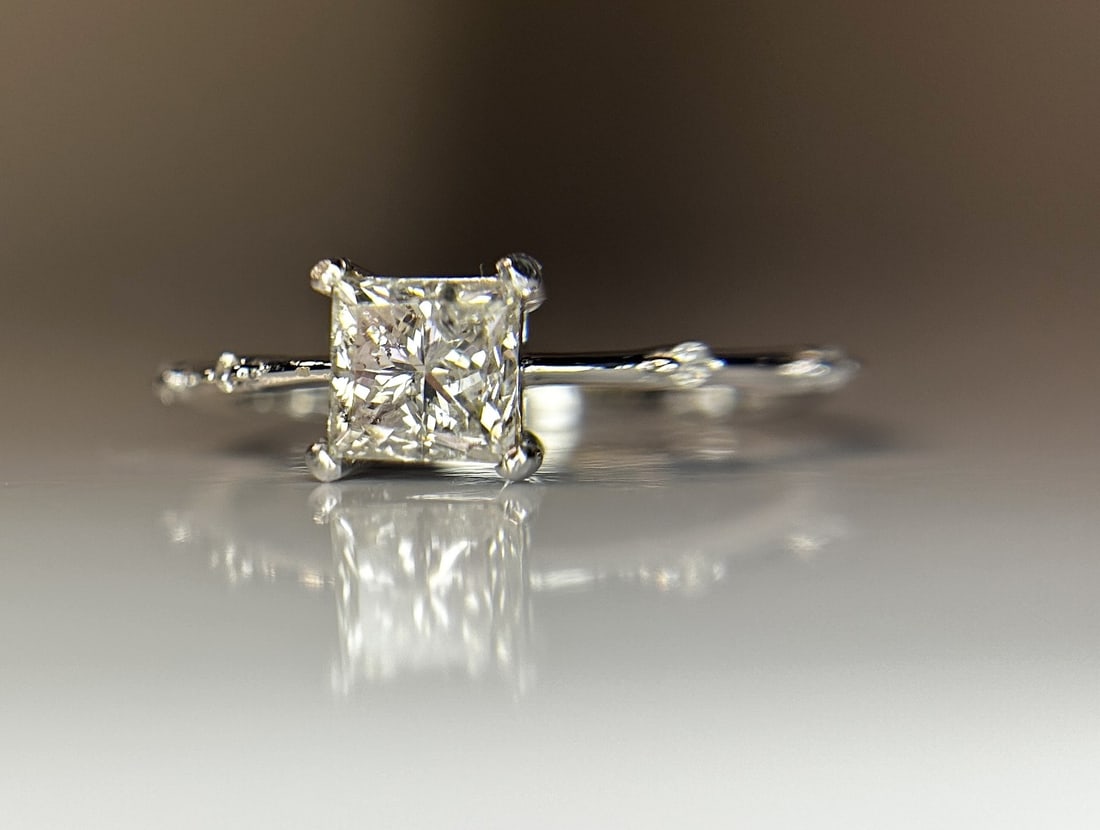 Beautiful 1.07ct Princess Cut Untreated Natural Solitaire Diamond & 18k Gold - 8