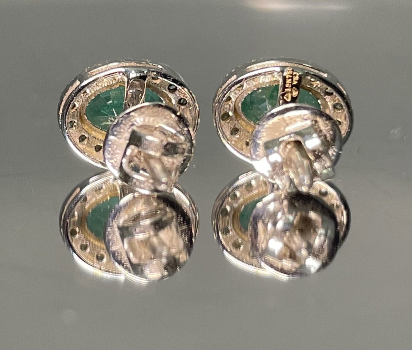 Beautiful Natural Emerald Halo Set Stud Earrings 18k White Gold - 6