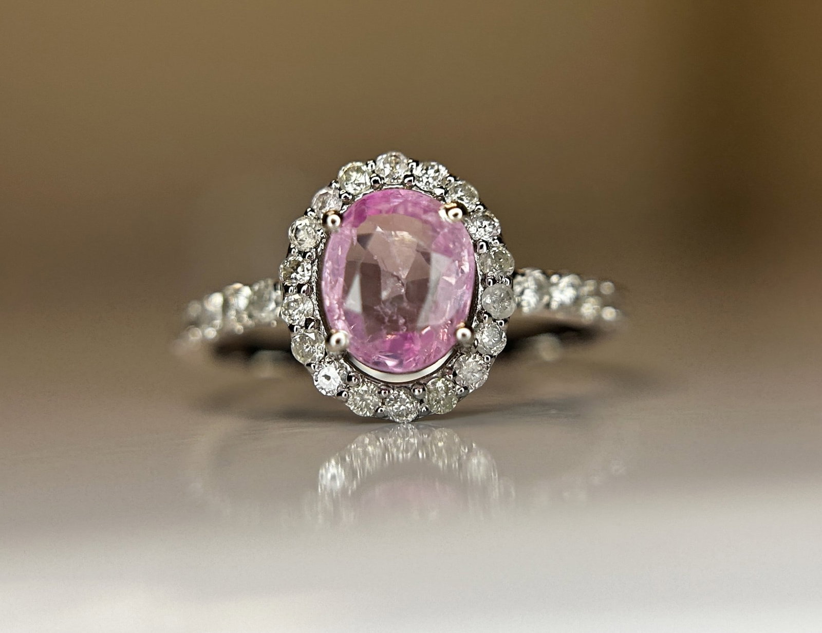 Beautiful Natural Ceylon 1.15ct Pink Sapphire With Diamonds & 18k Gold - 8