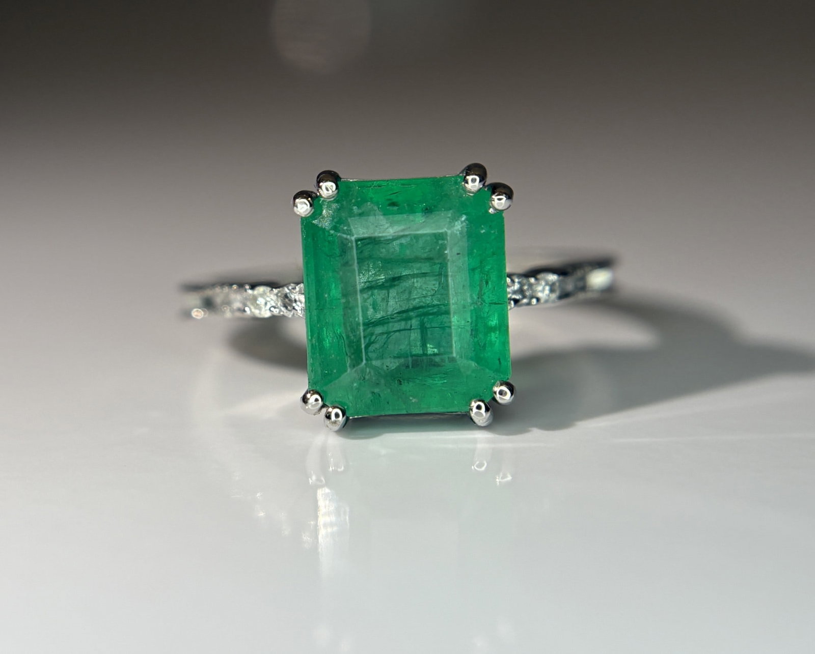 Beautiful 3.20 CT Natural Emerald Ring With Natural Diamonds & Platinum 950 - 5
