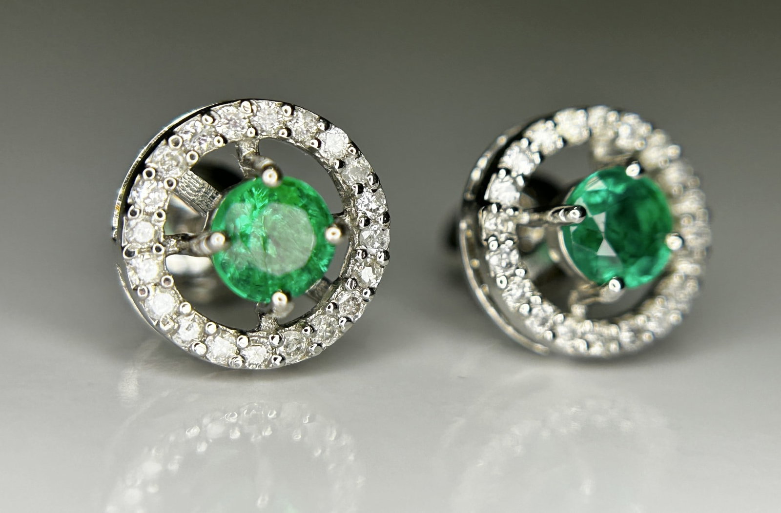 Beautiful 0.53ct Natural Emerald Halo Set Stud Earrings, Diamonds In Platinum 950 - 3