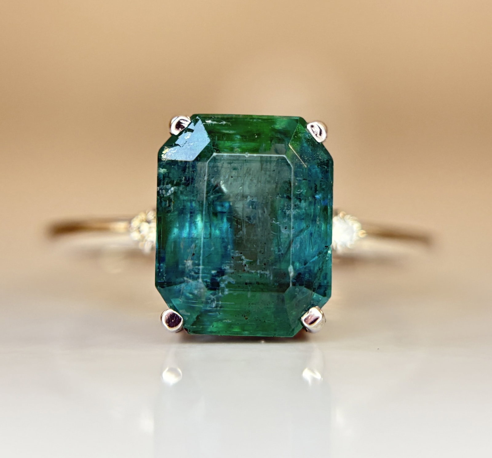 Beautiful 3.01 CT Natural Emerald Ring With Natural Diamonds & Platinum 950 - 10