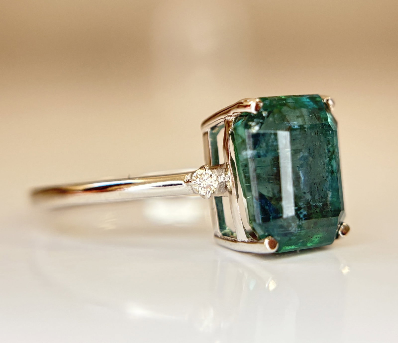 Beautiful 3.01 CT Natural Emerald Ring With Natural Diamonds & Platinum 950 - 4